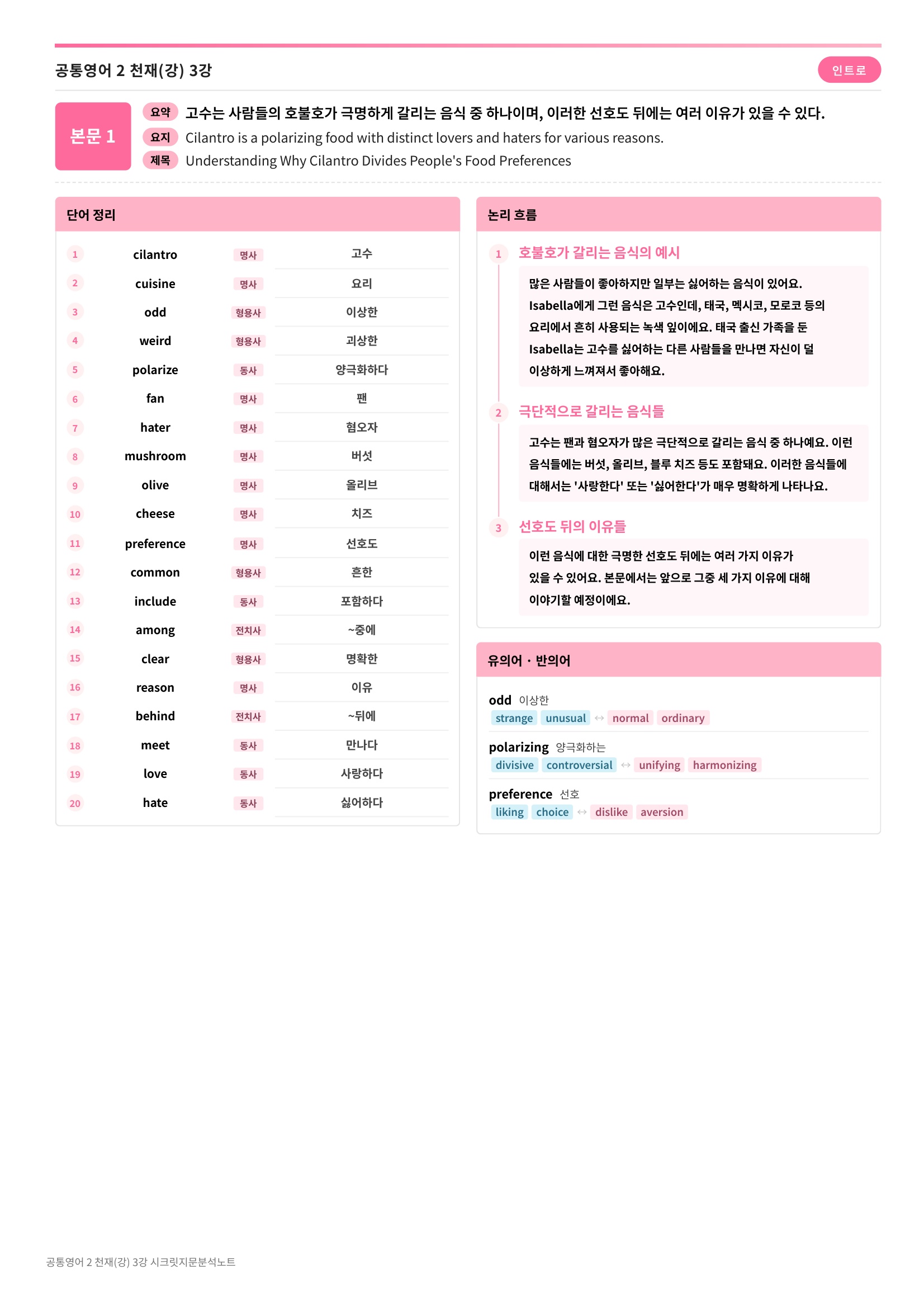 ❤️(공통영어2) [3강] 천재(강) [지문분석+단어장+파이널체크]❤️