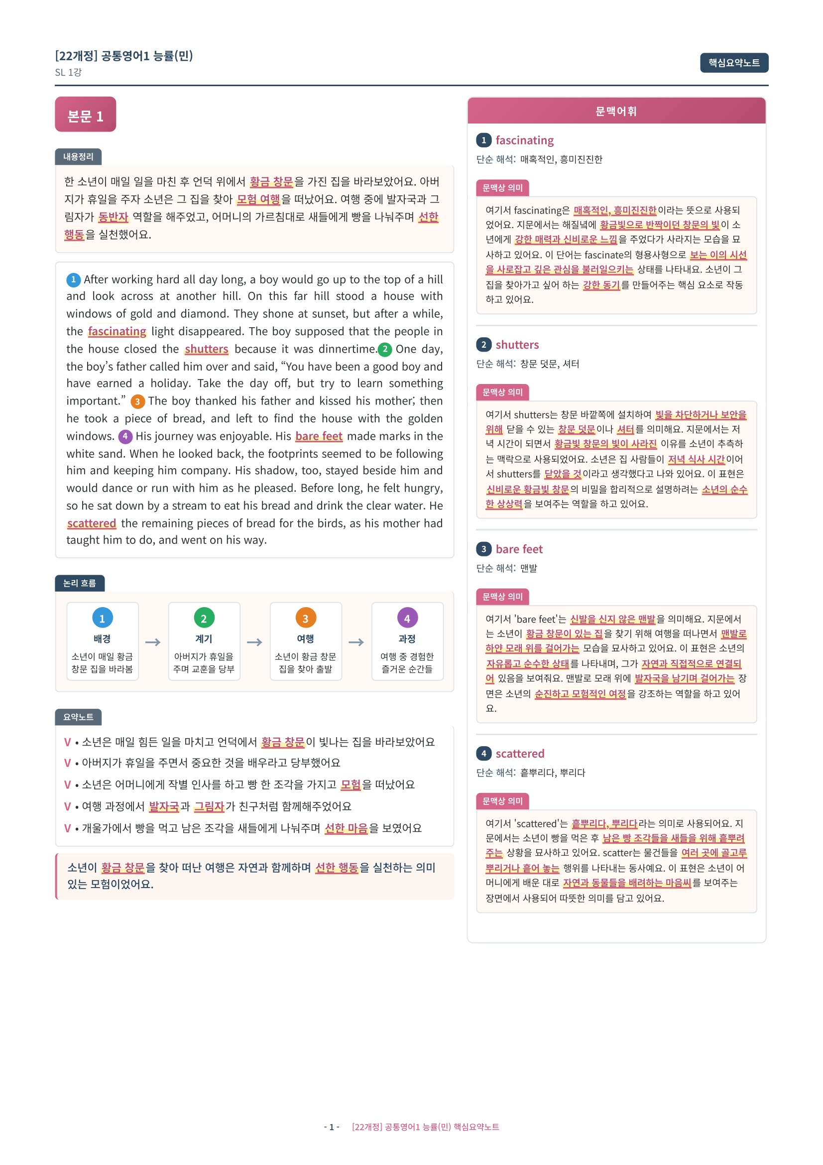 🩷[SL 1과][핵심요약] NE능률(민병천) (공통1)🩷