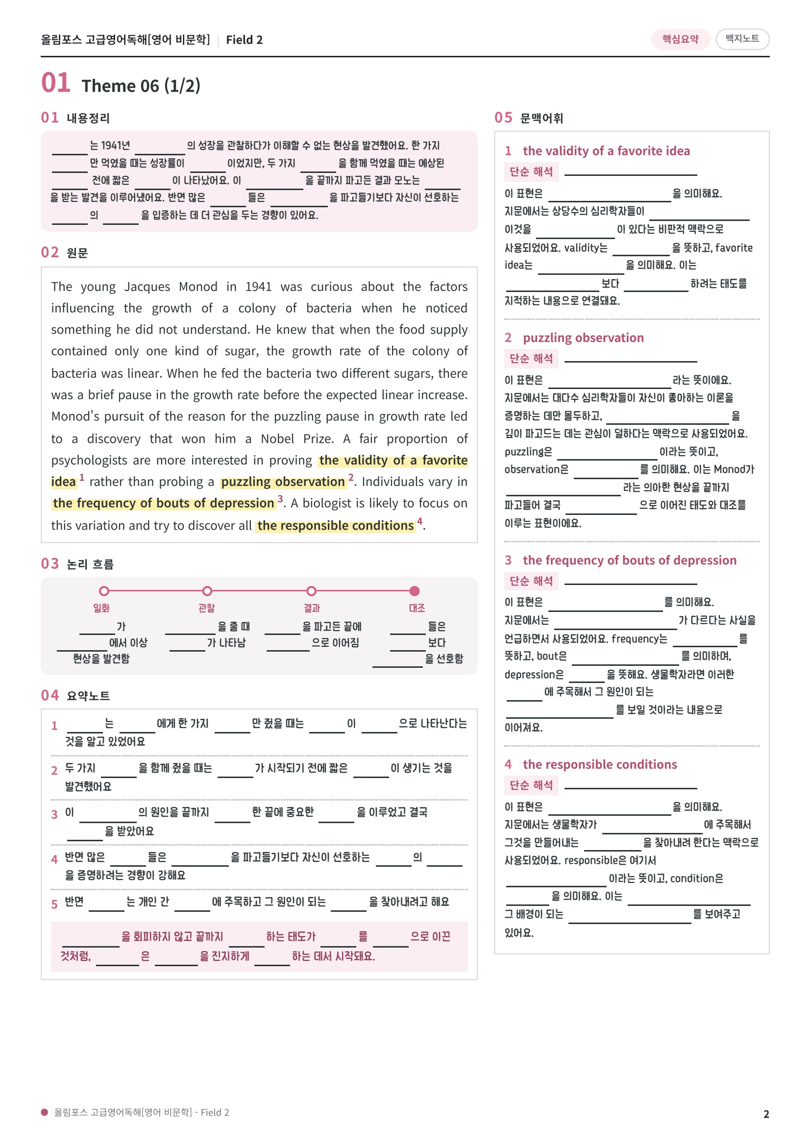 🩷[Field 2][핵심요약] 올림포스 고급영어독해 영미비문학🩷