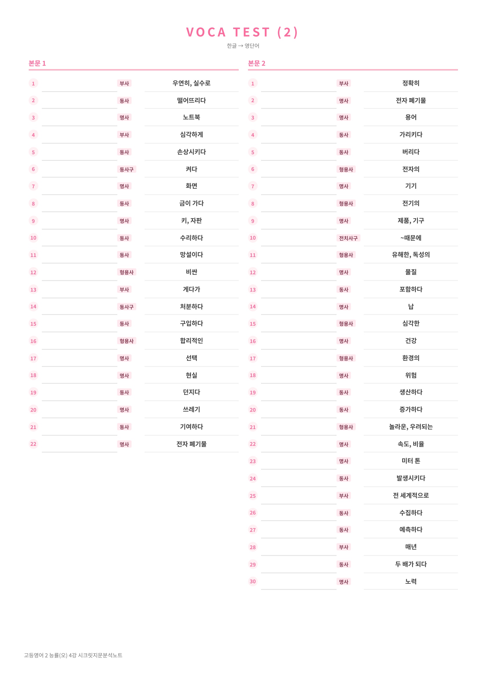 ❤️[4강] 고등영어 2 능률(오) [지문분석+단어장+파이널체크]❤️