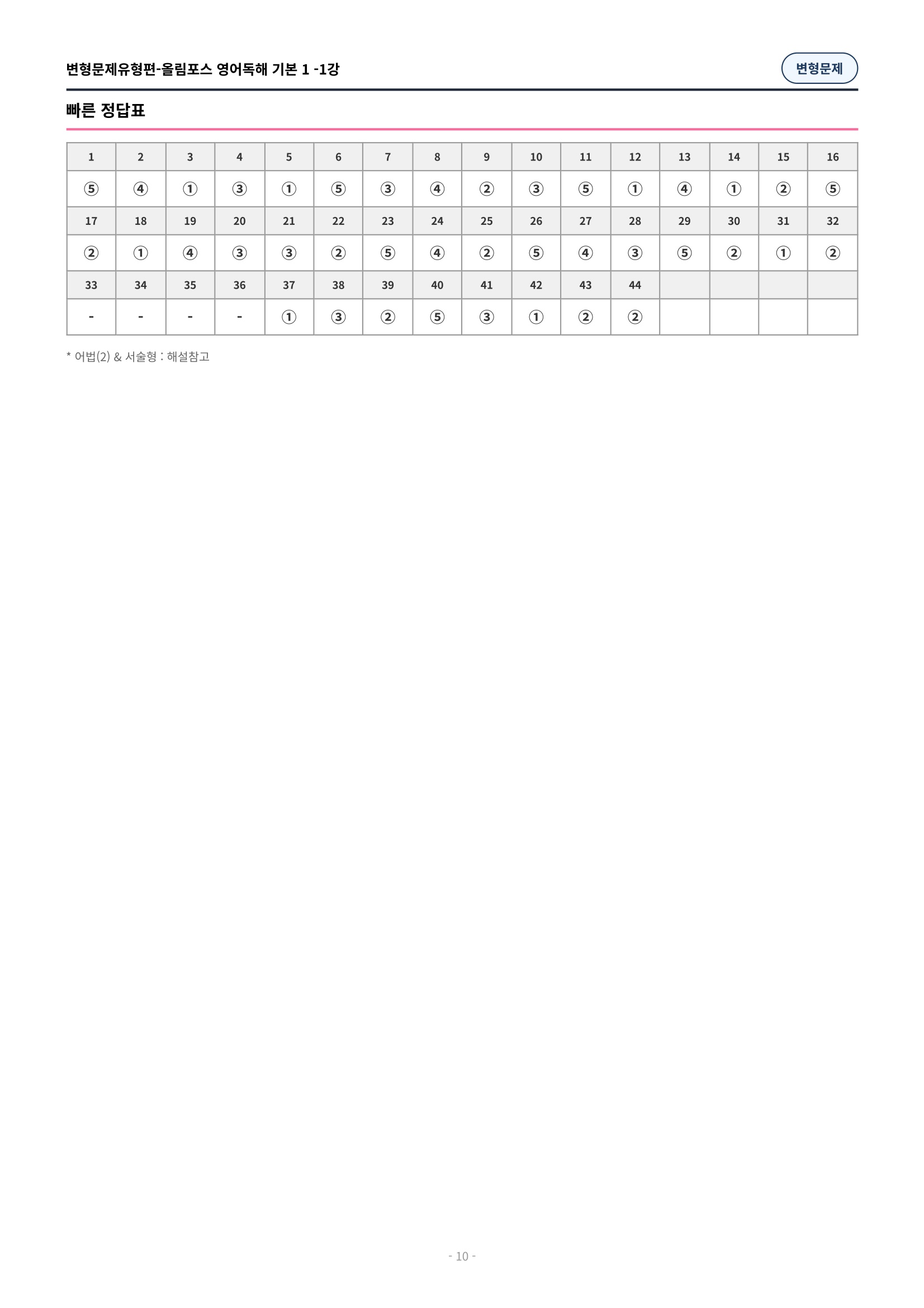🩷[1과][변형문제] 올림포스 영어독해기본 1🩷