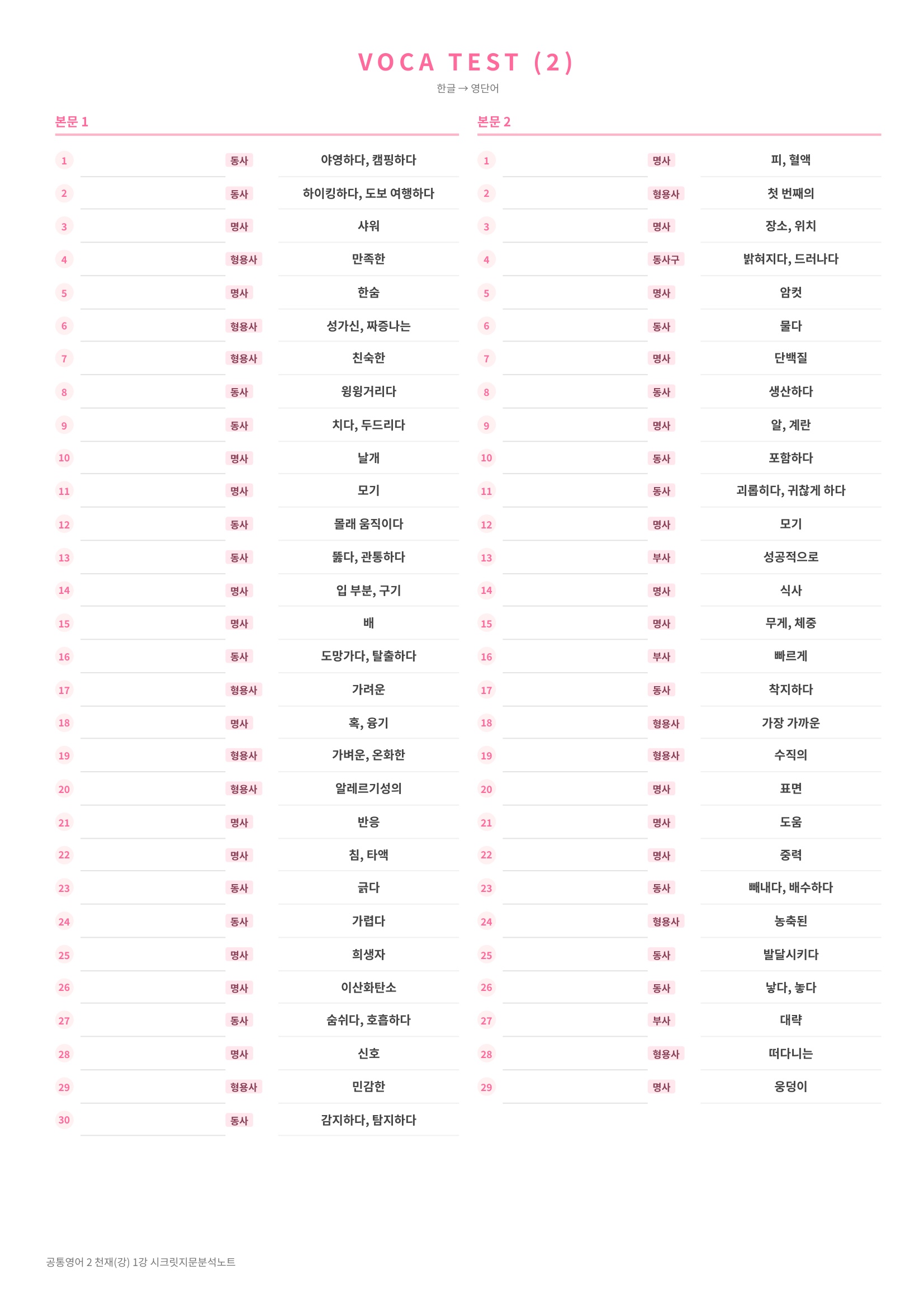 ❤️(공통영어2) [1강] 천재(강) [지문분석+단어장+파이널체크]❤️