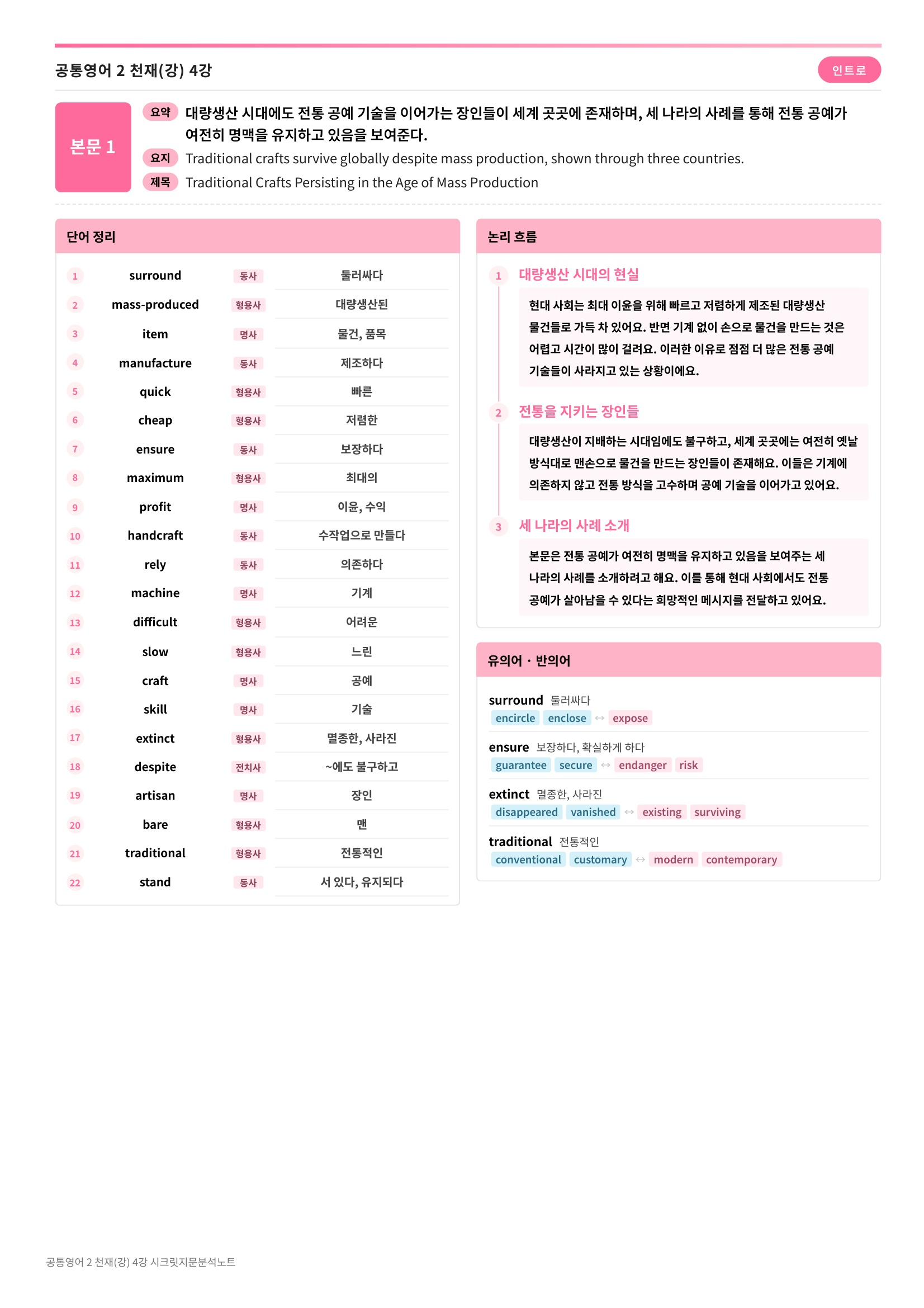 ❤️(공통영어2) [4강] 천재(강) [지문분석+단어장+파이널체크]❤️