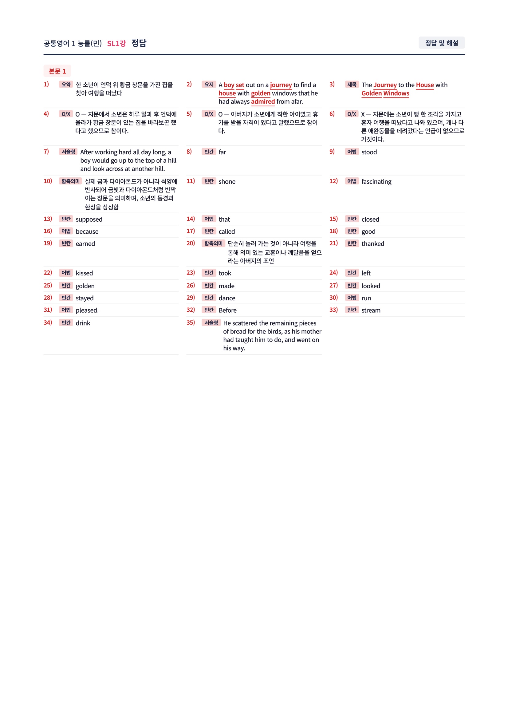 ❤️[SL 1강]공통영어 1 능률(민) [직전보강+삽화+통합문제]❤️