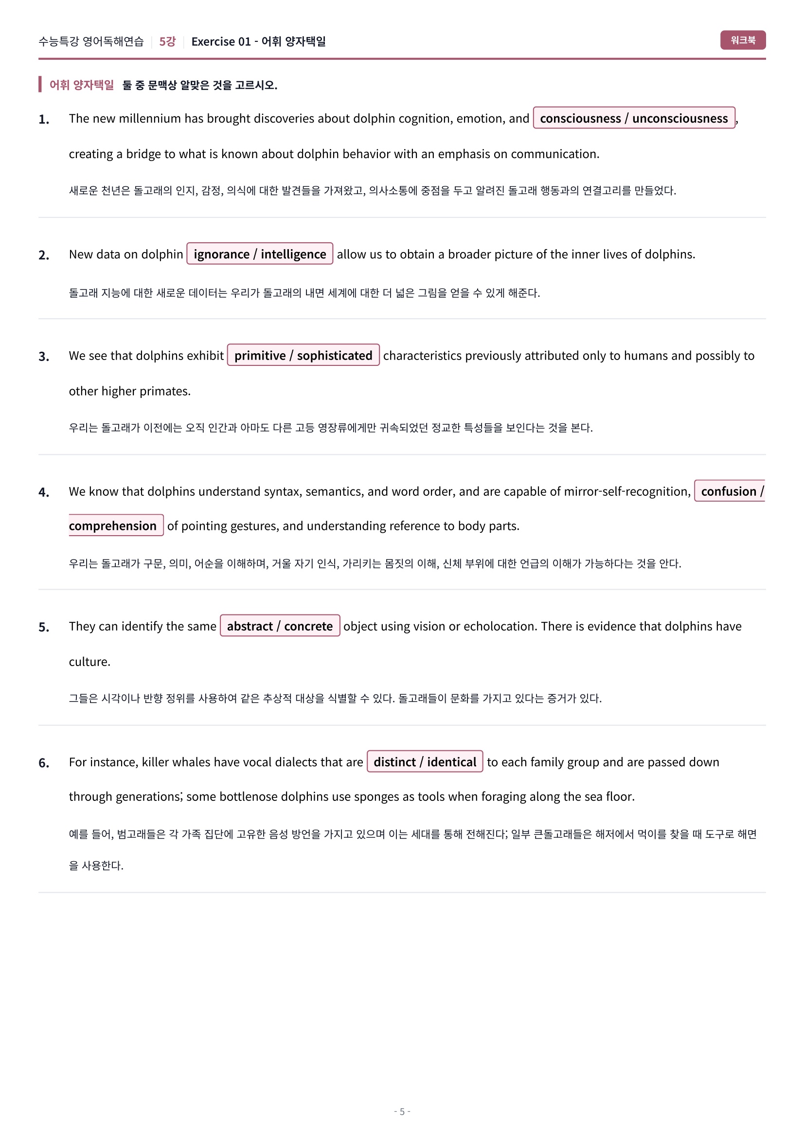 🩷[5강] 워크북 [2027 수능특강 영어독해연습]🩷