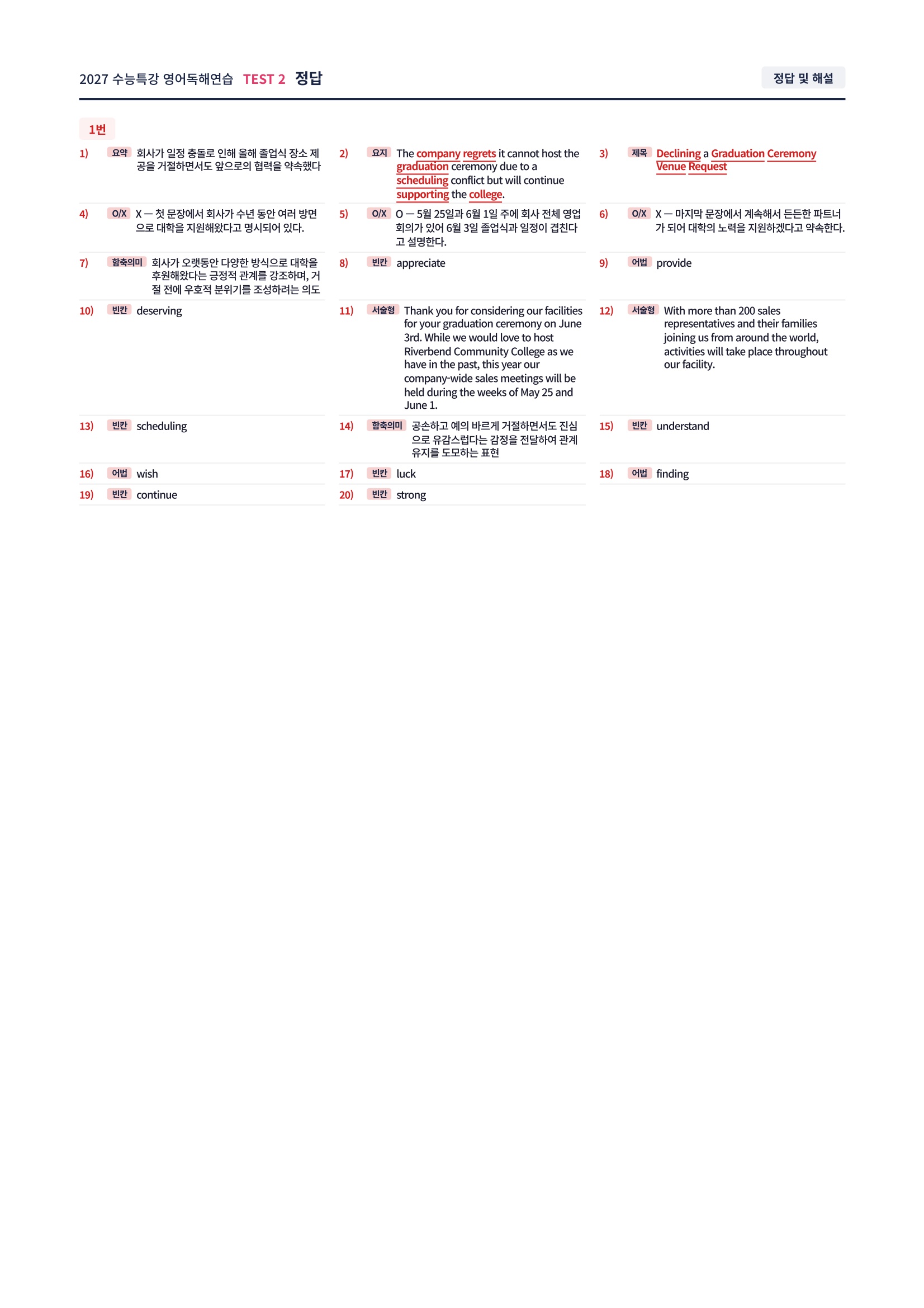 ❤️[TEST 2강][직전보강+삽화+통합문제] 2027 수능특강 영어독해연습❤️