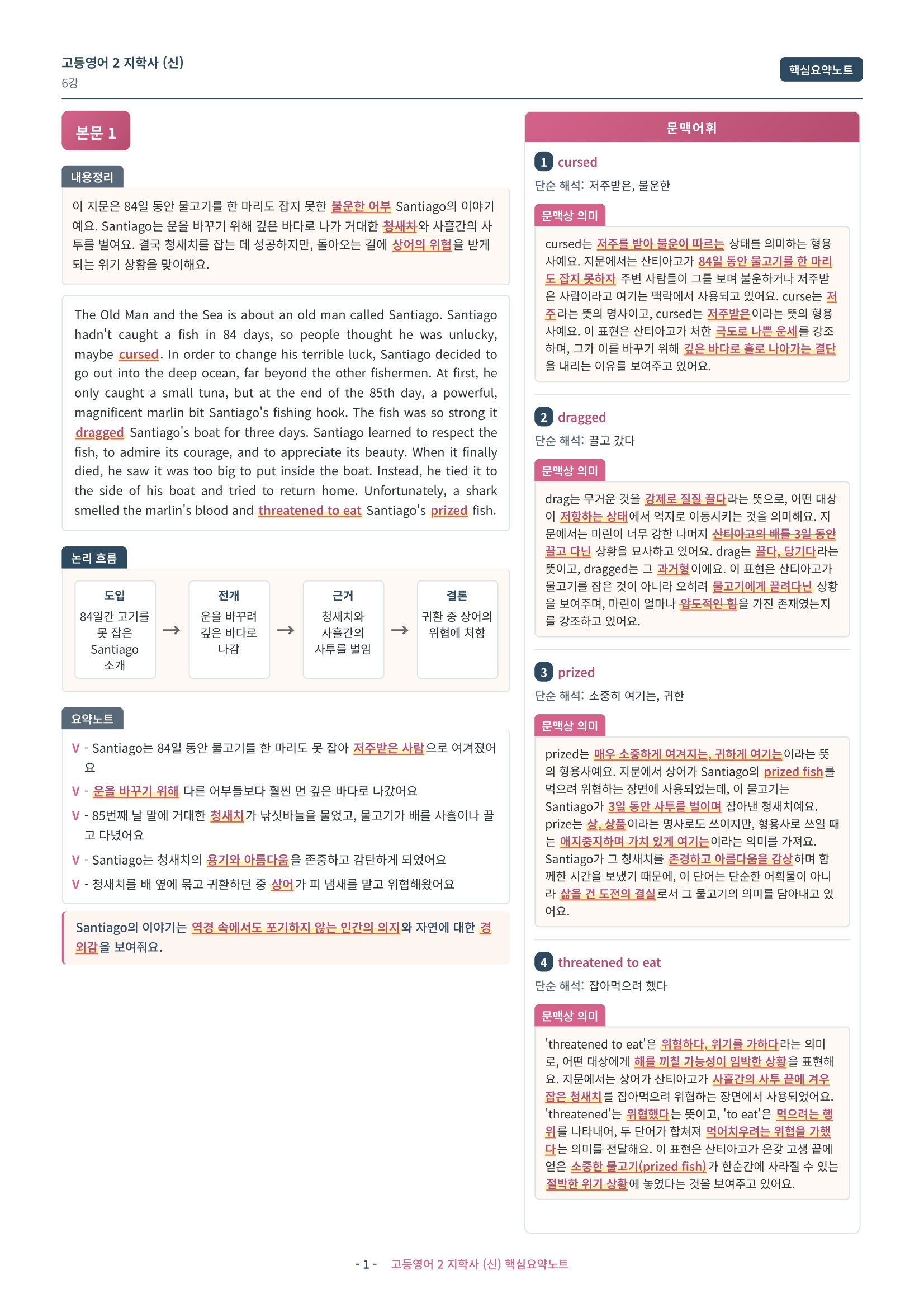 🩷 (고등영어2) 지학사 (신) 6과 핵심요약노트🩷