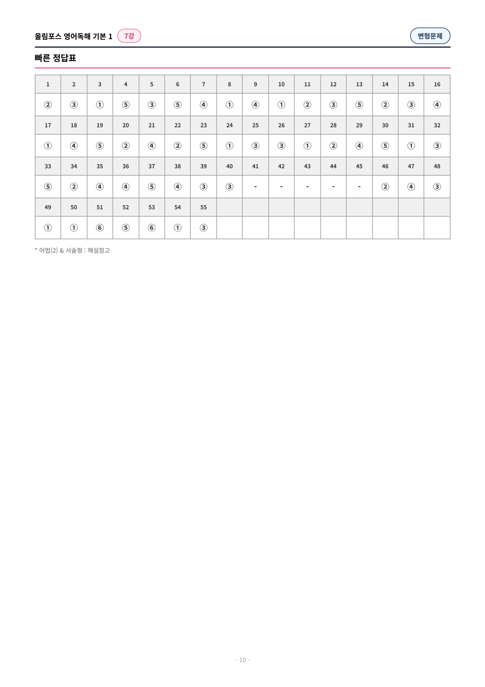 🩷[7과][변형문제] 올림포스 영어독해기본 1🩷