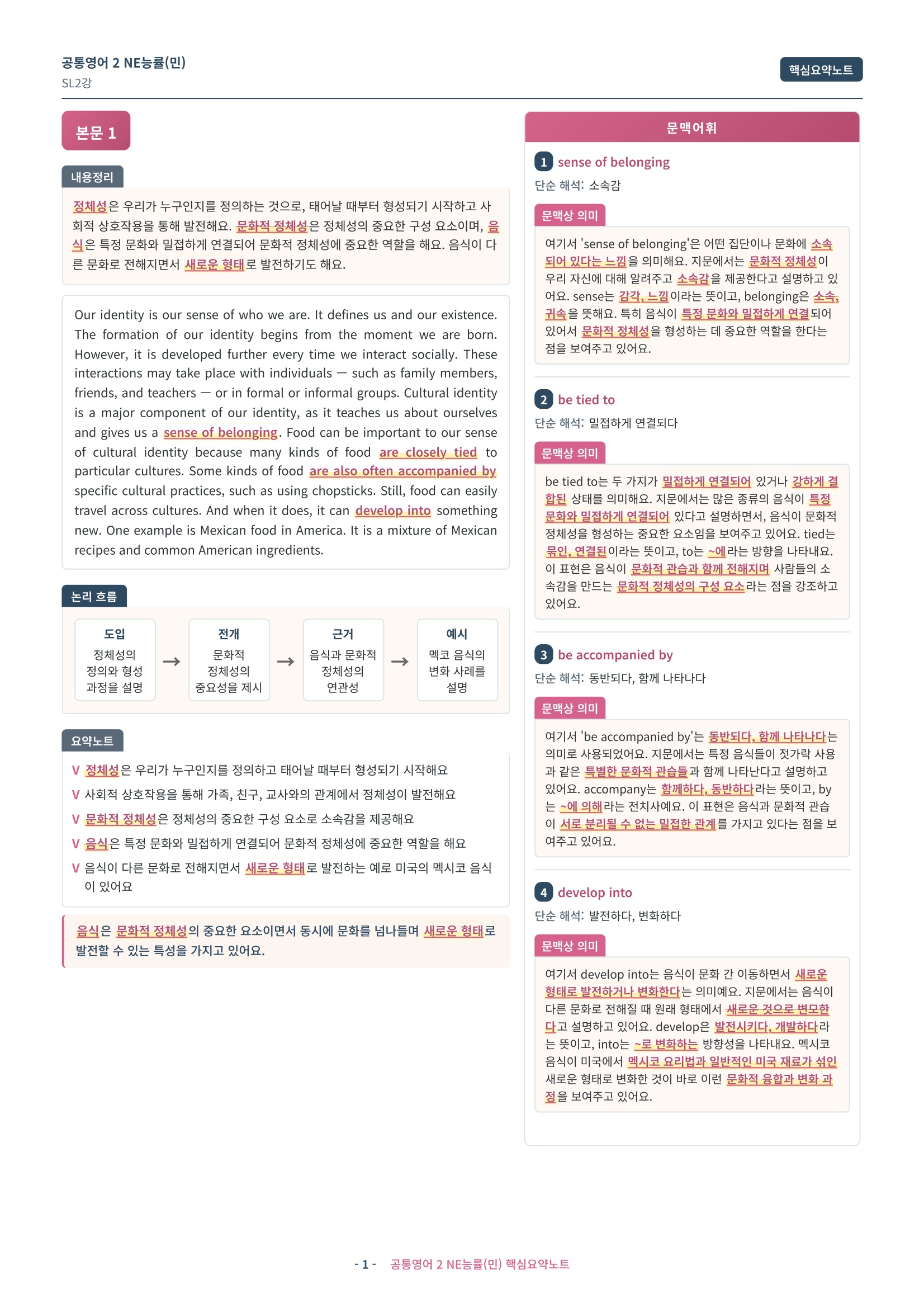 🩷 (공통영어2) 능률(민) SL 2과 핵심요약노트🩷