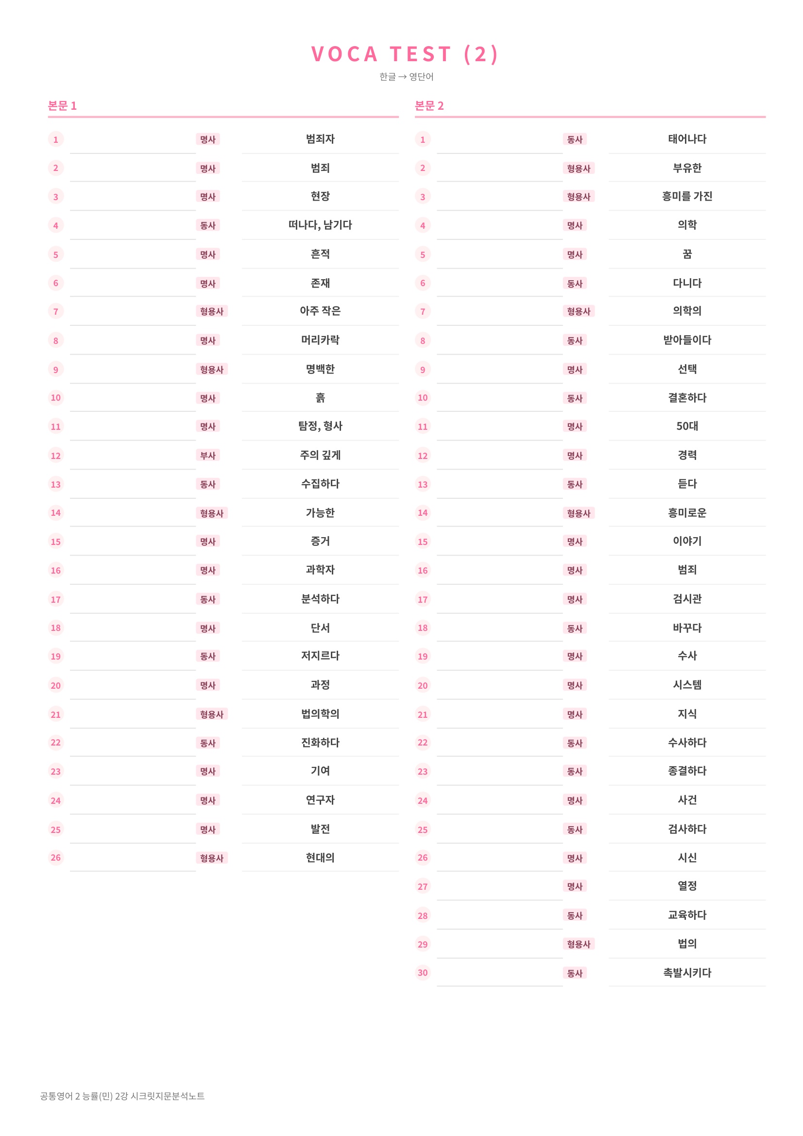 ❤️(공통영어 2)[2강] 능률(민)[지문분석+단어장+파이널체크]❤️