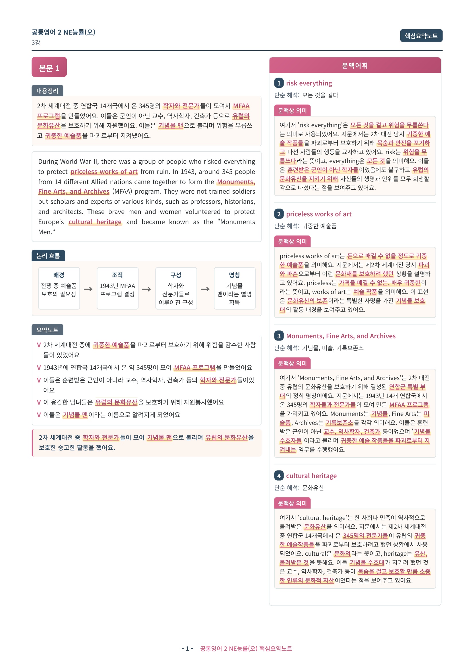 🩷 (공통영어2) 능률(오) 3과 핵심요약노트🩷