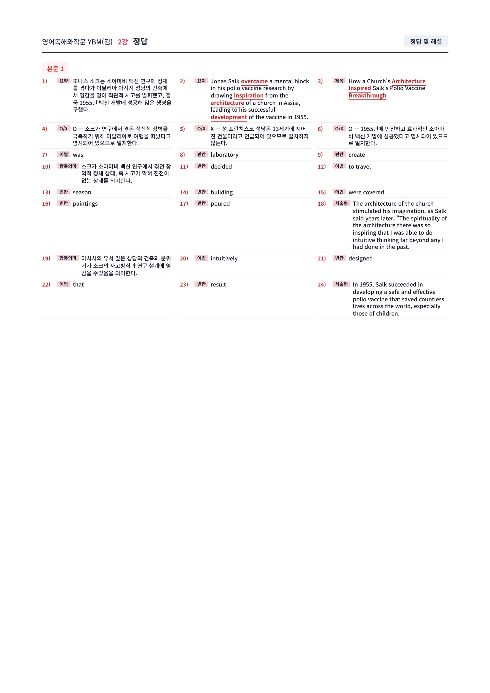 ❤️[2강] 영어독해와작문 YBM(김) 직전보강+삽화+통합문제❤️