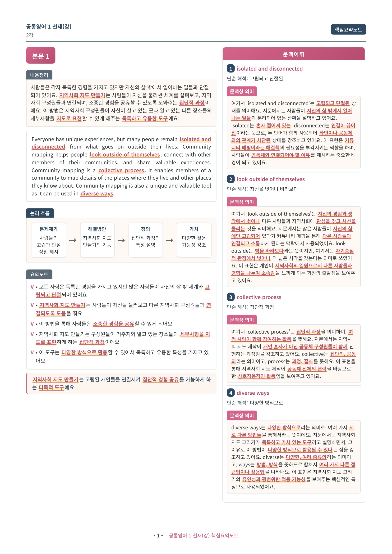 🩷[공통1] 천재(강상구) 2과 핵심요약노트🩷
