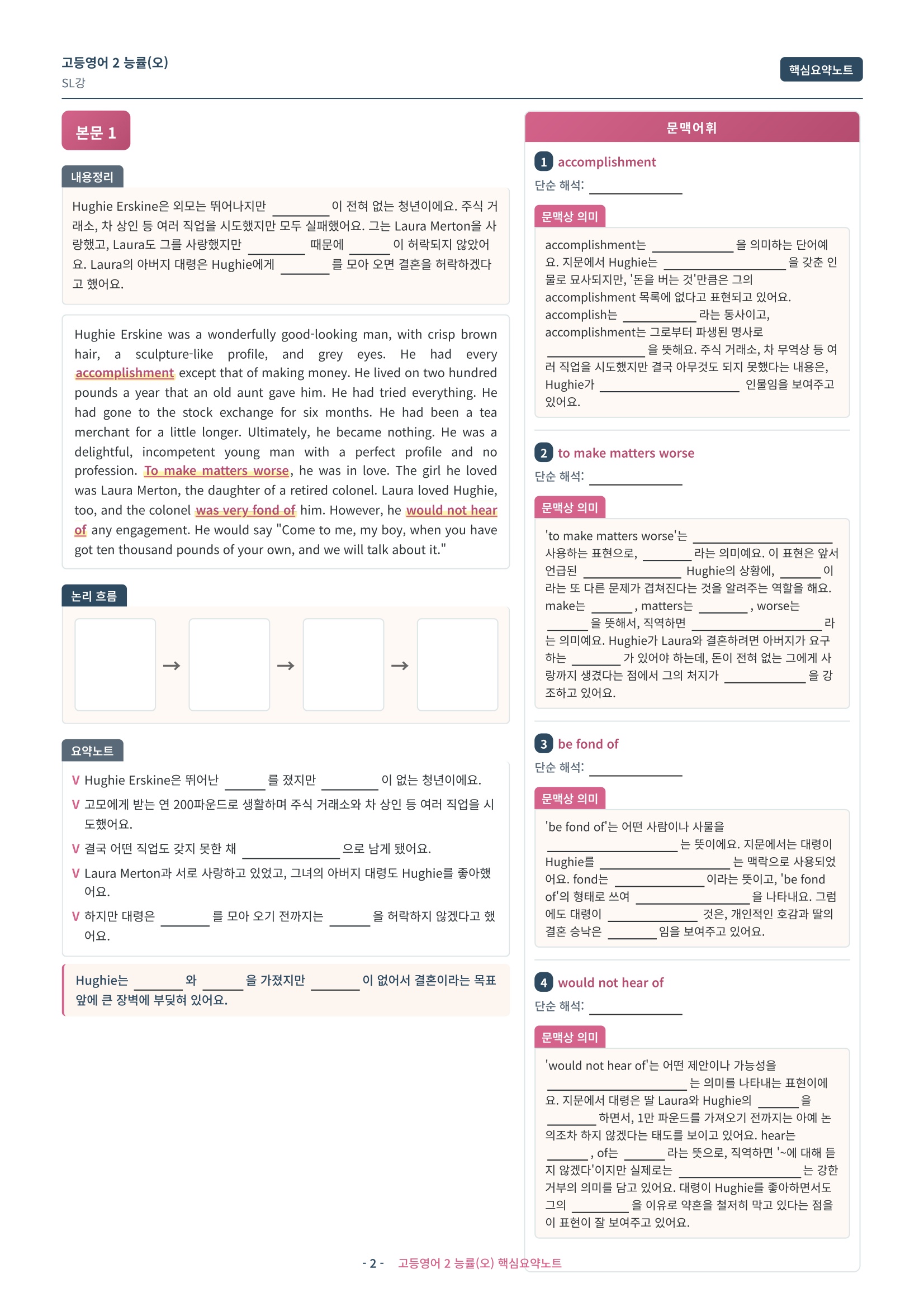 🩷 (고등영어2) 능률(오) SL과 핵심요약노트🩷
