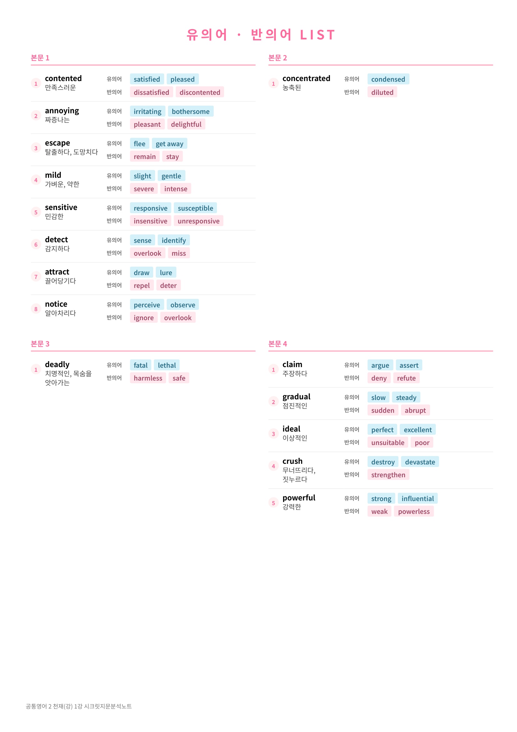❤️(공통영어2) [1강] 천재(강) [지문분석+단어장+파이널체크]❤️