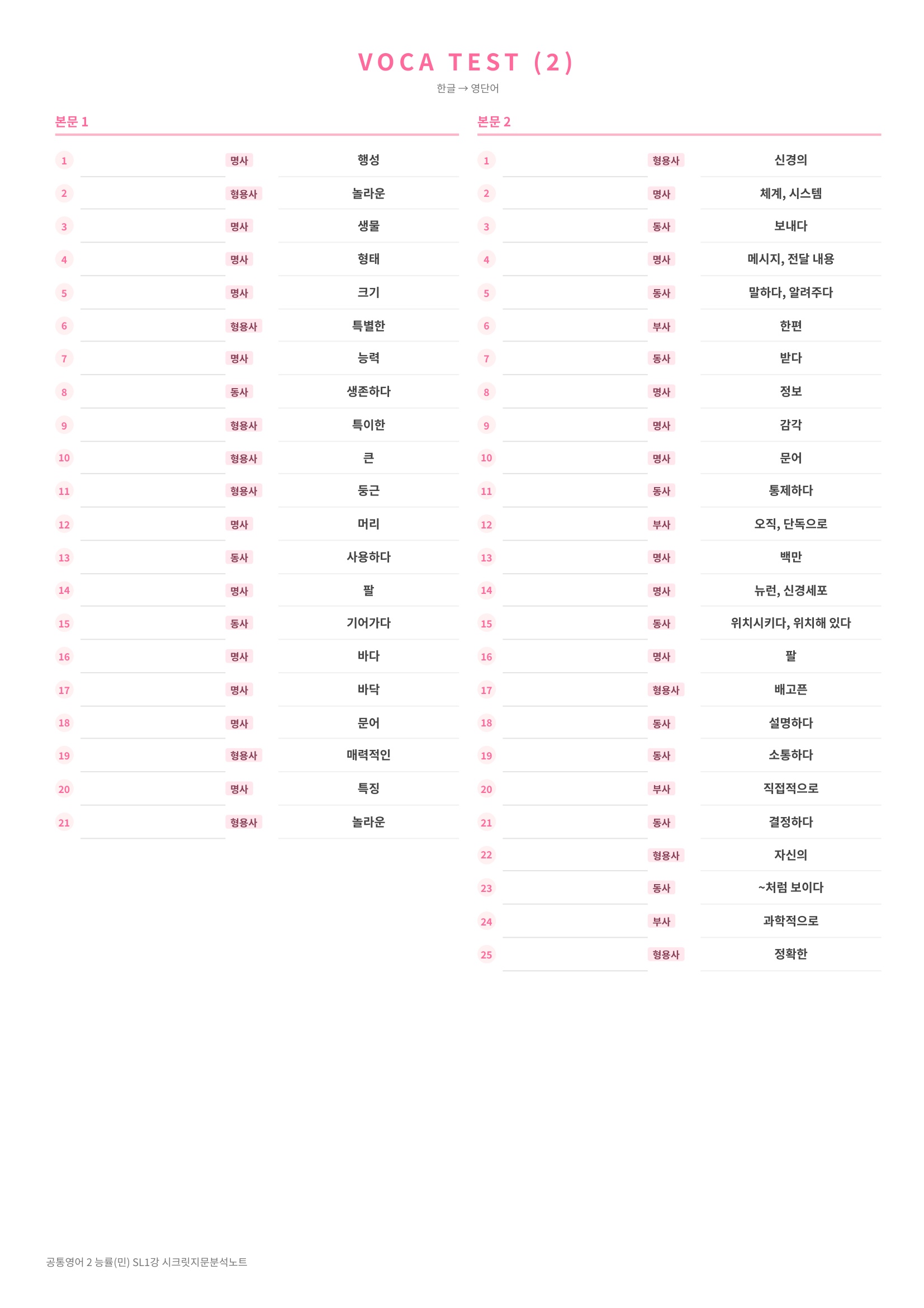 ❤️(공통영어 2)[SL 1강] 능률(민)[지문분석+단어장+파이널체크]❤️