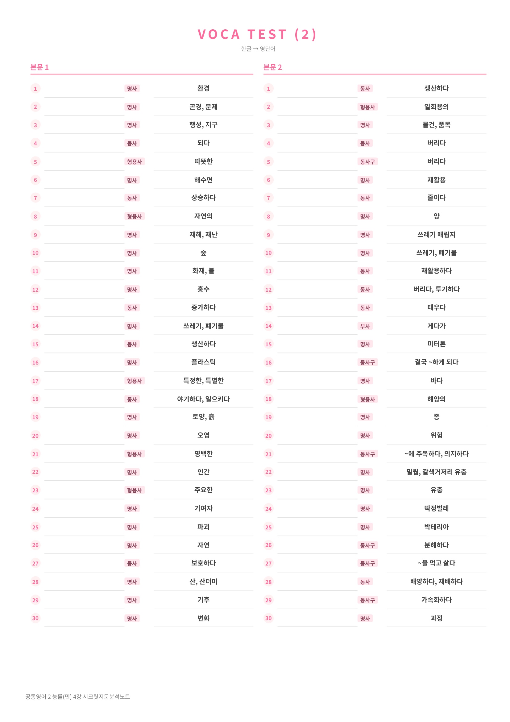 ❤️(공통영어 2)[4강] 능률(민)[지문분석+단어장+파이널체크]❤️