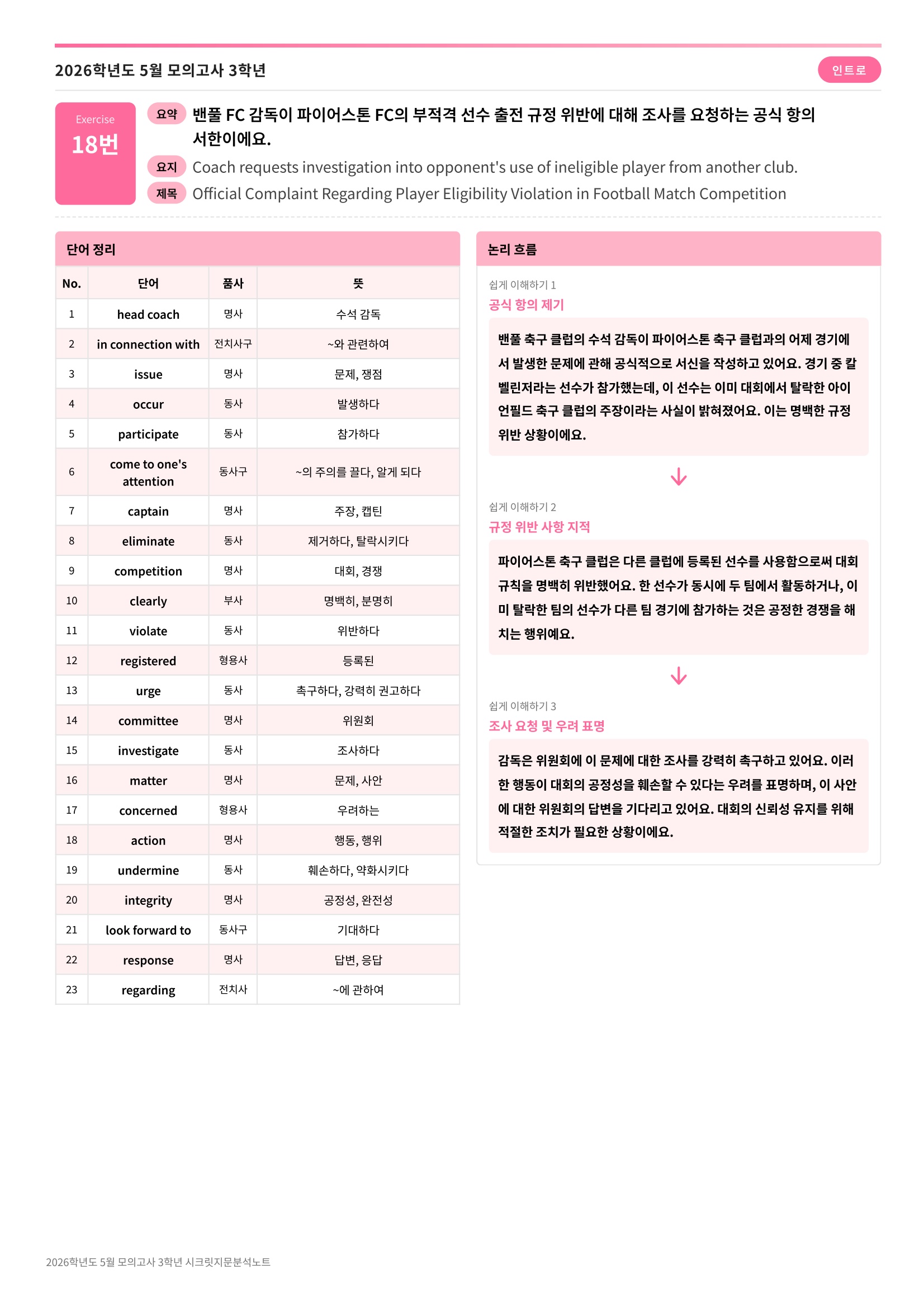 🩷[2026년 5월 모의고사][3학년] 지문분석+단어장+파이널체크🩷