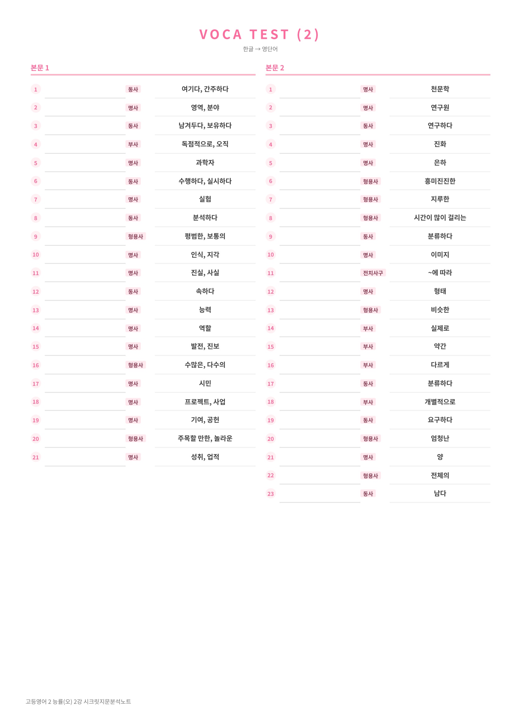 ❤️[2강] 고등영어 2 능률(오) [지문분석+단어장+파이널체크]❤️