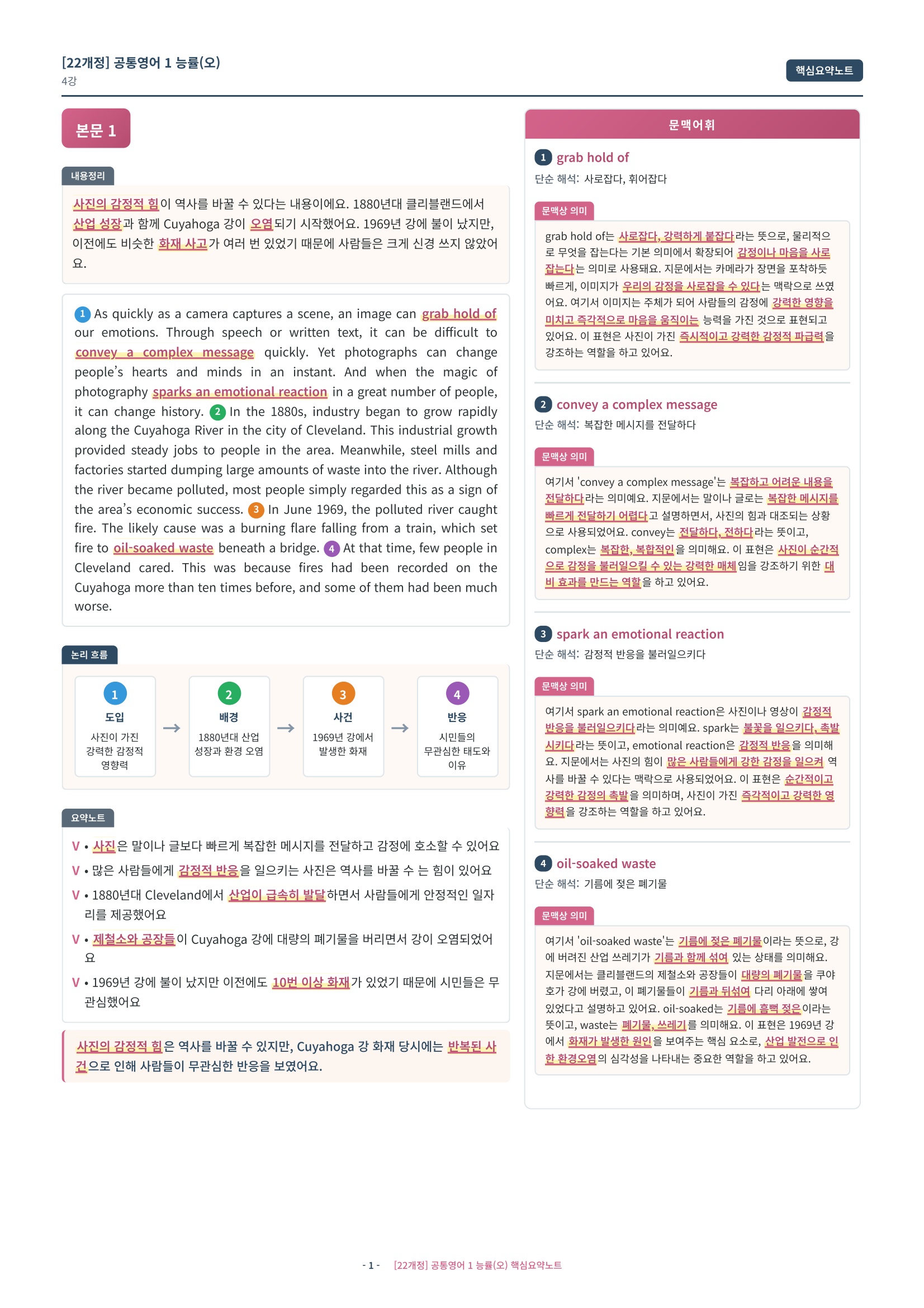 🩷[4과][핵심요약] 공통영어 1 능률(오선영) 🩷