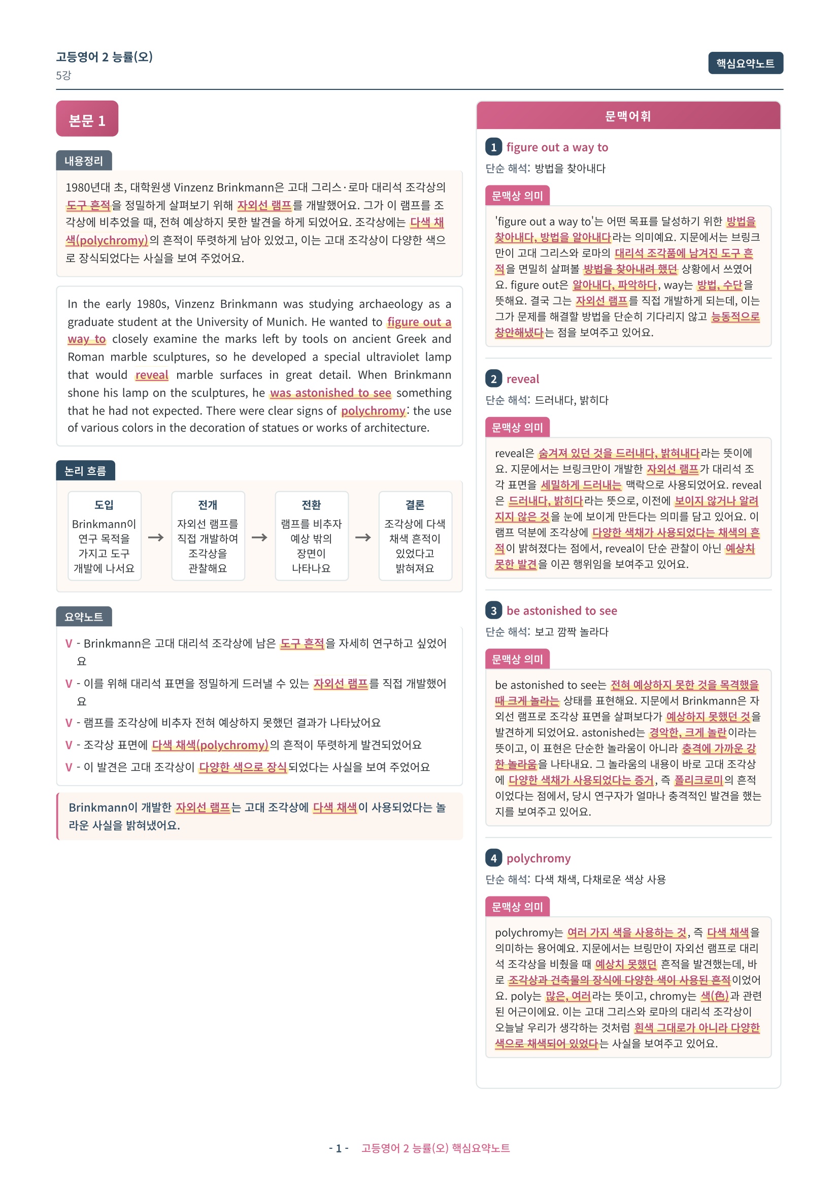 🩷 (고등영어2) 능률(오) 5과 핵심요약노트🩷