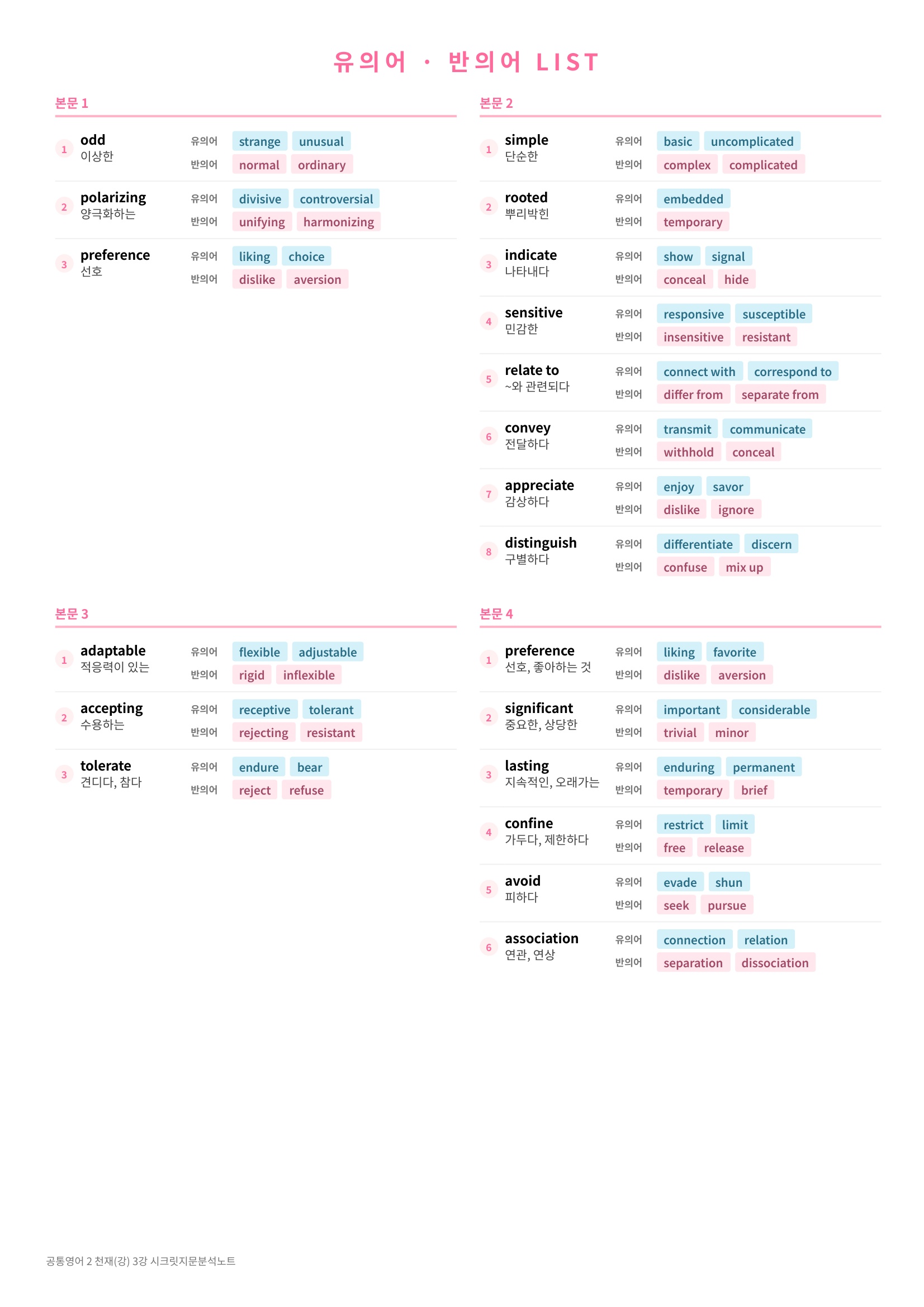 ❤️(공통영어2) [3강] 천재(강) [지문분석+단어장+파이널체크]❤️