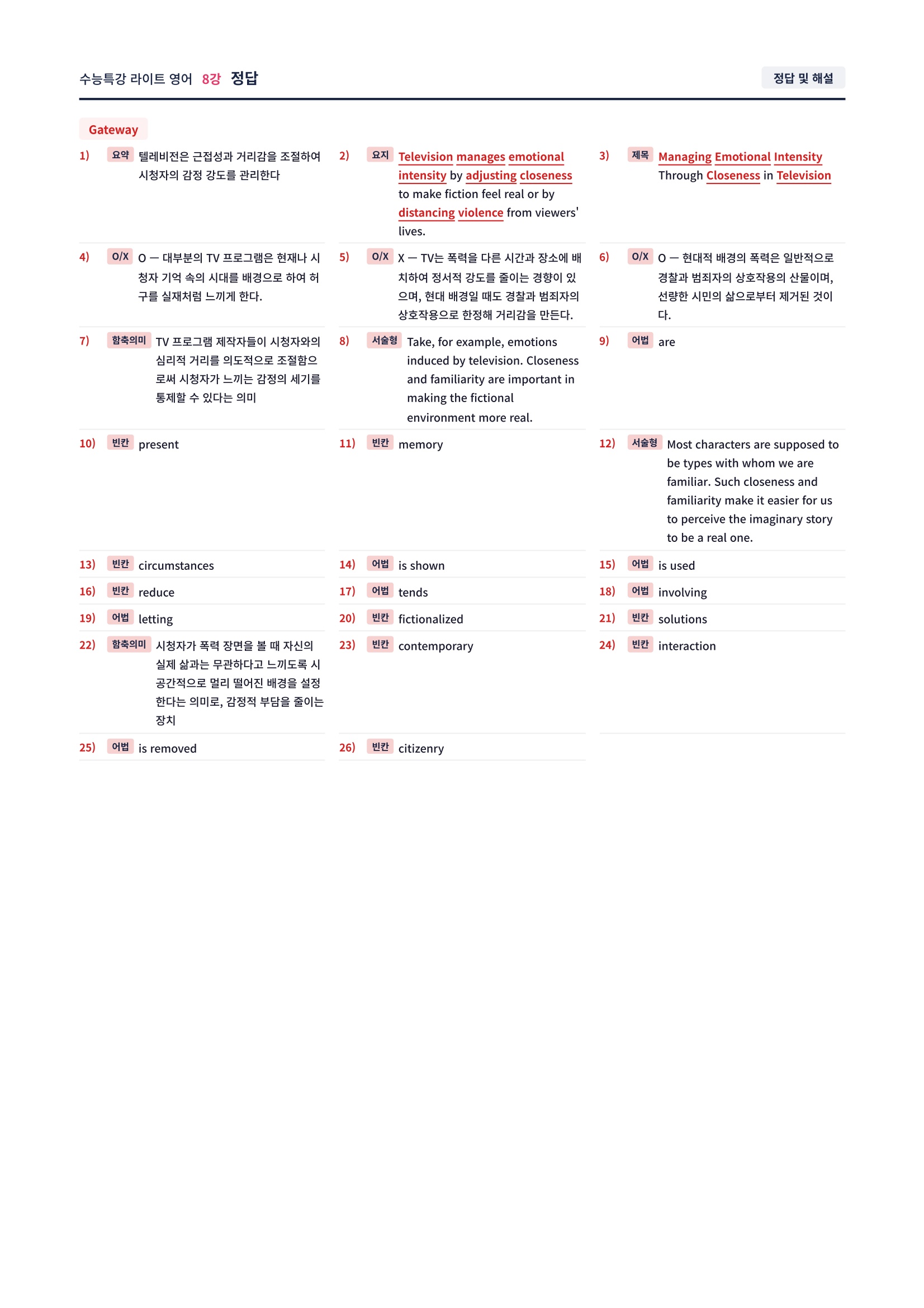 ❤️[8강] 수특라이트 영어 [직전보강+삽화+통합문제]❤️