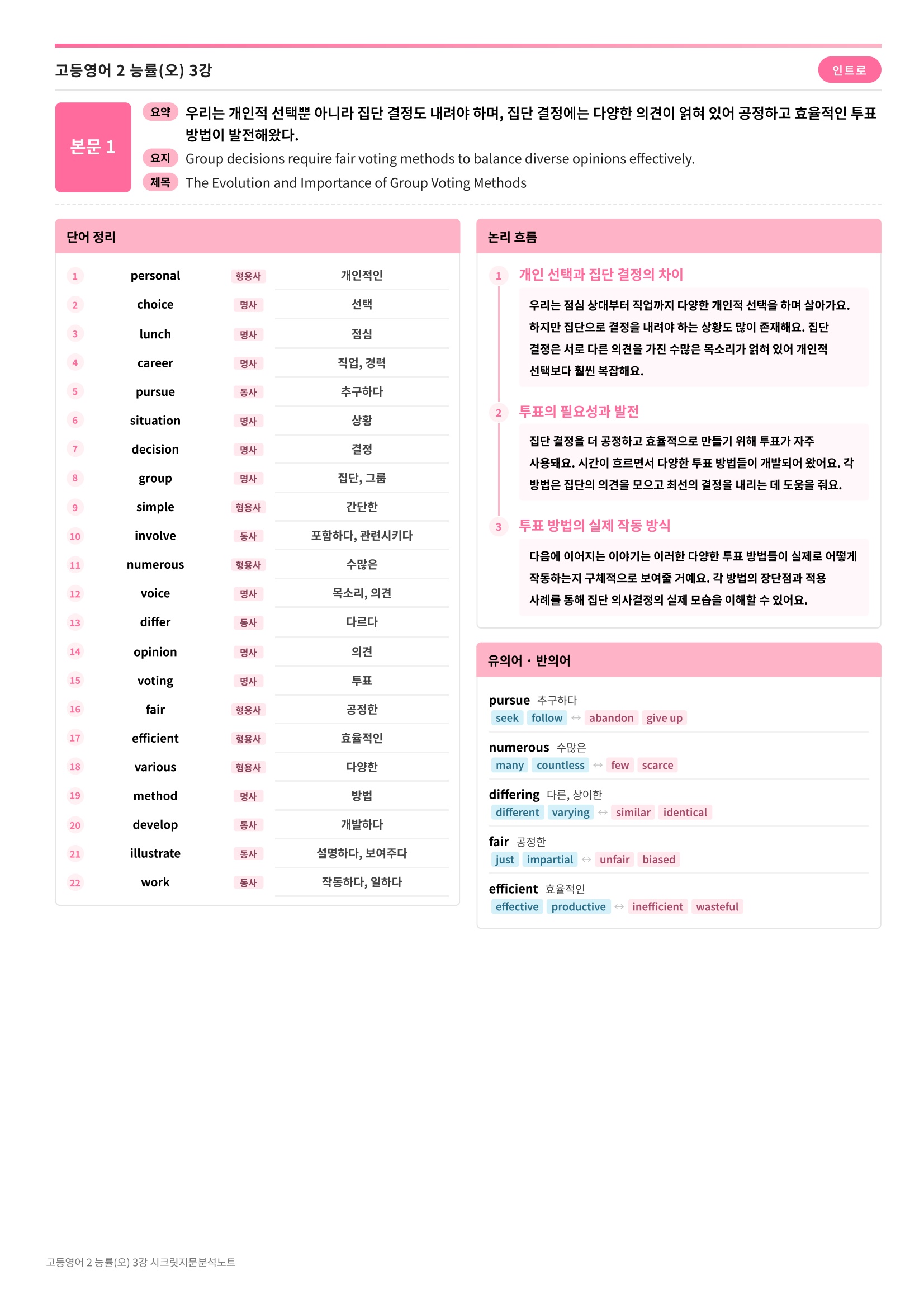 ❤️[3강] 고등영어 2 능률(오) [지문분석+단어장+파이널체크]❤️