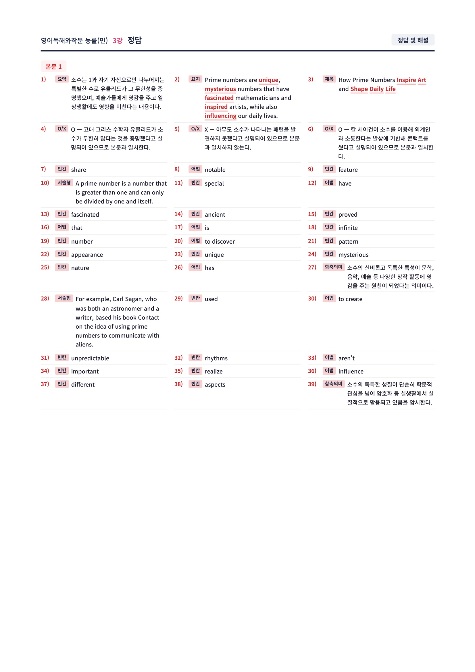 ❤️[3강] 영어독해와작문 능률(민) 직전보강+삽화+통합문제❤️