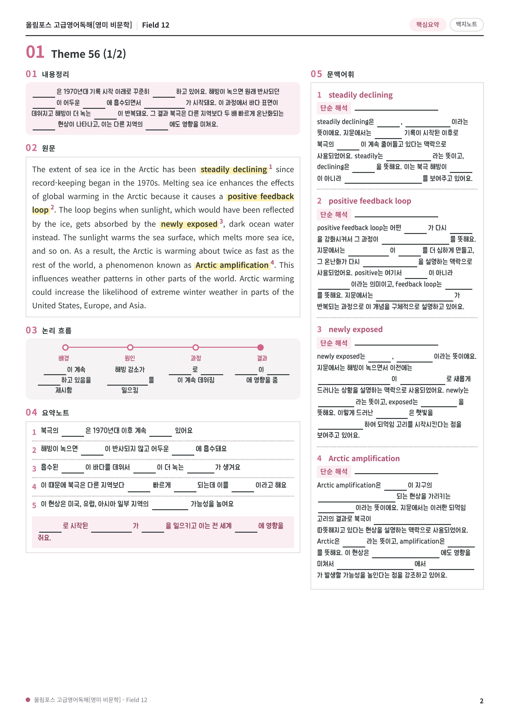 🩷[Field 12][핵심요약] 올림포스 고급영어독해 영미비문학🩷