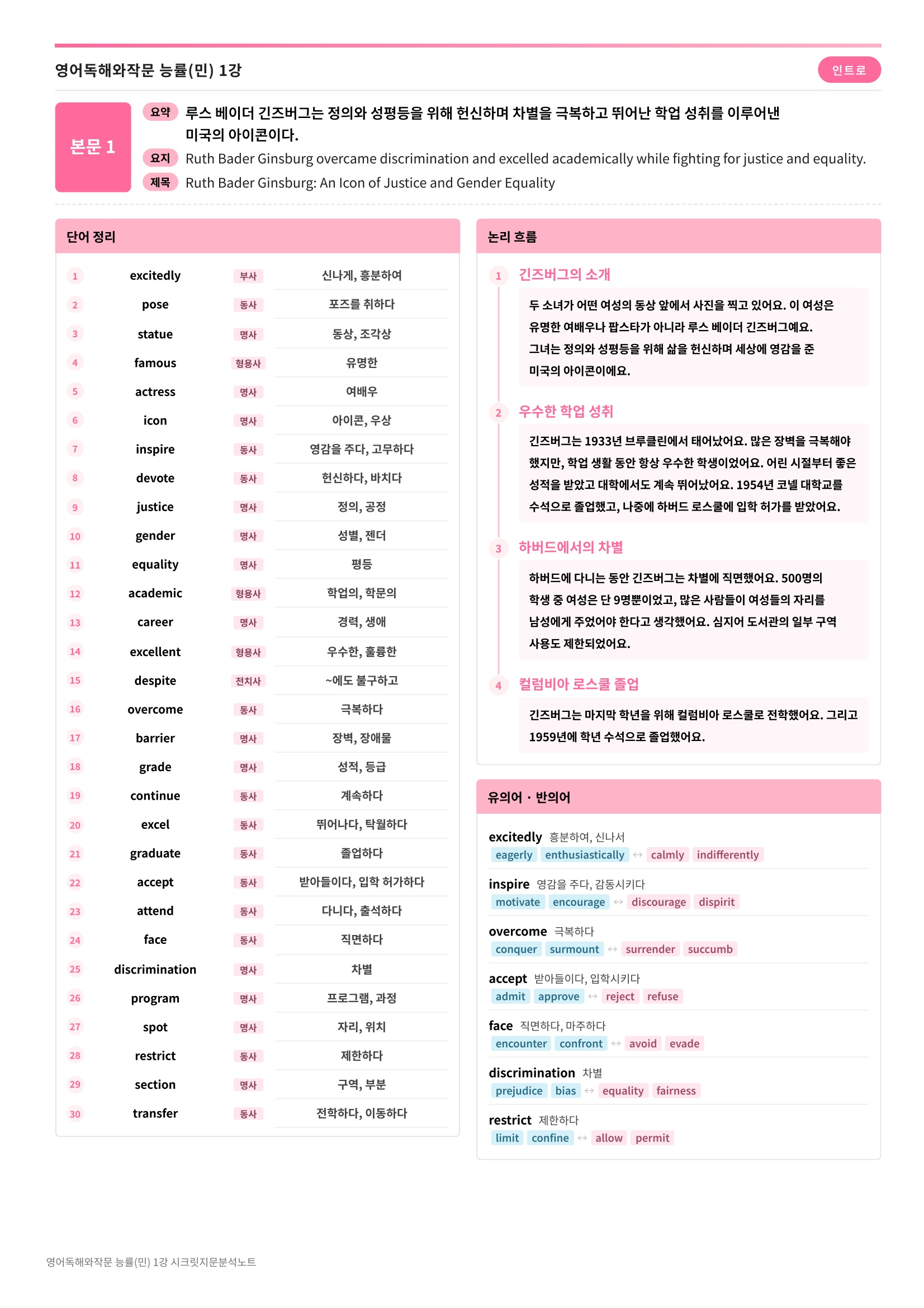 🩷[1과][지문분석] 영어독해와작문 능률(민병천)🩷