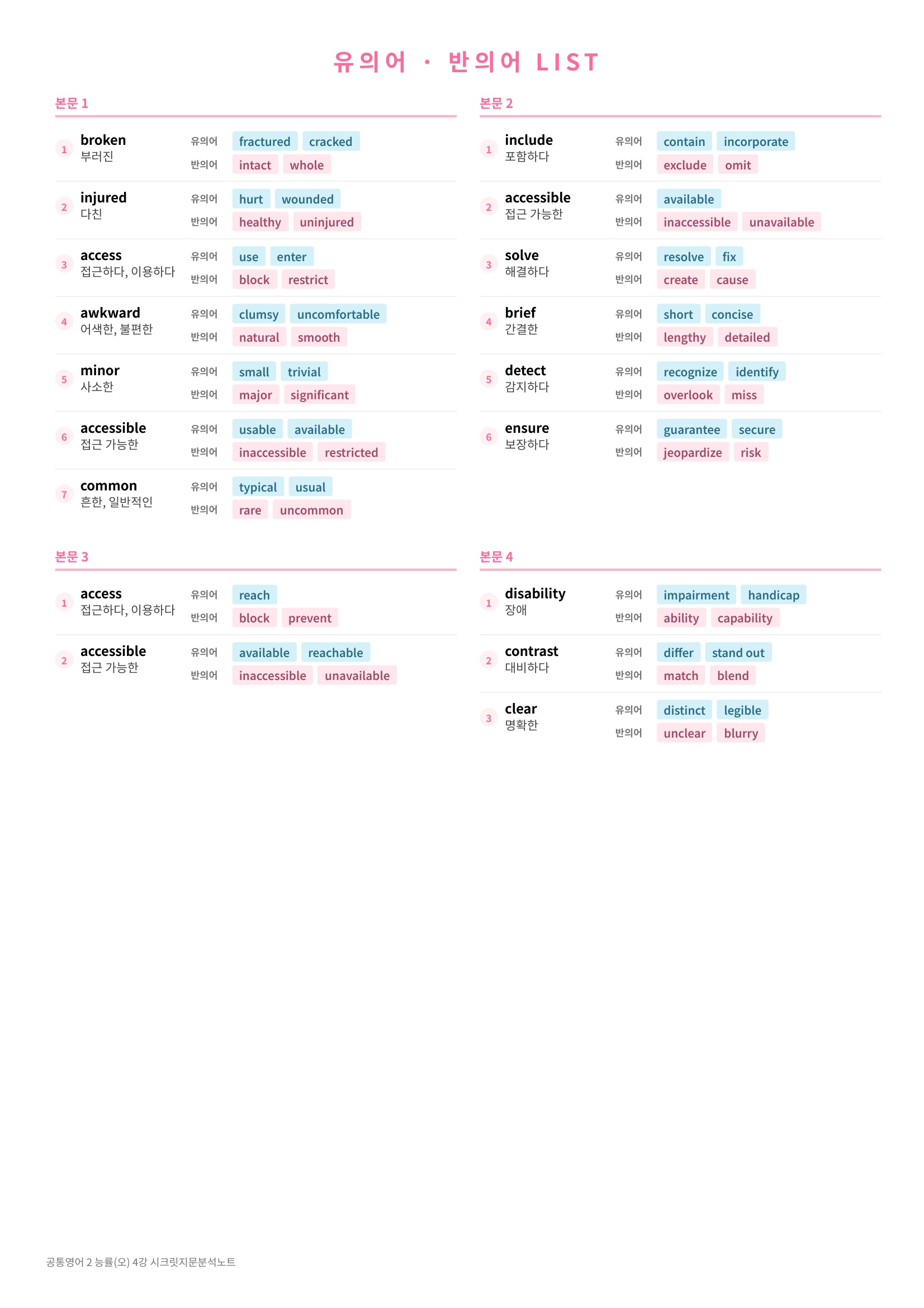 🩷(공통영어 2) 능률(오) 4과 [지문분석+단어장+파이널체크]🩷