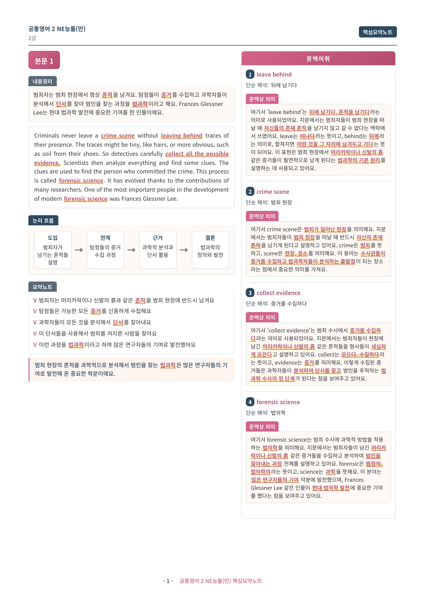 🩷 (공통영어2) 능률(민) 2과 핵심요약노트🩷