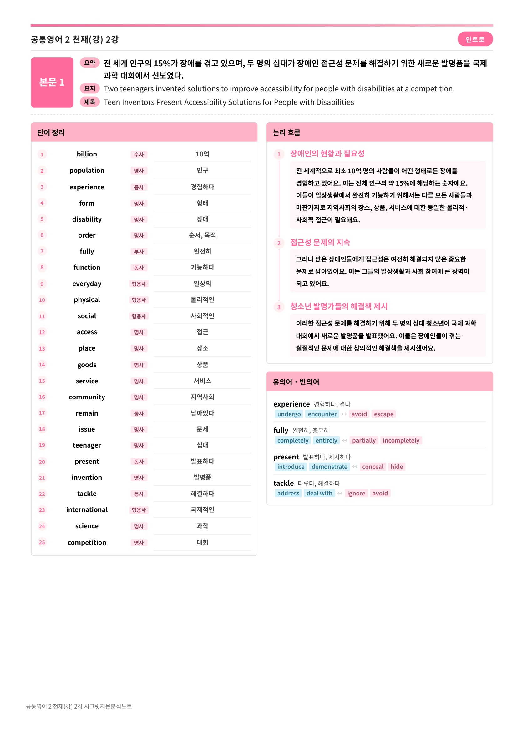 ❤️(공통영어2) [2강] 천재(강) [지문분석+단어장+파이널체크]❤️