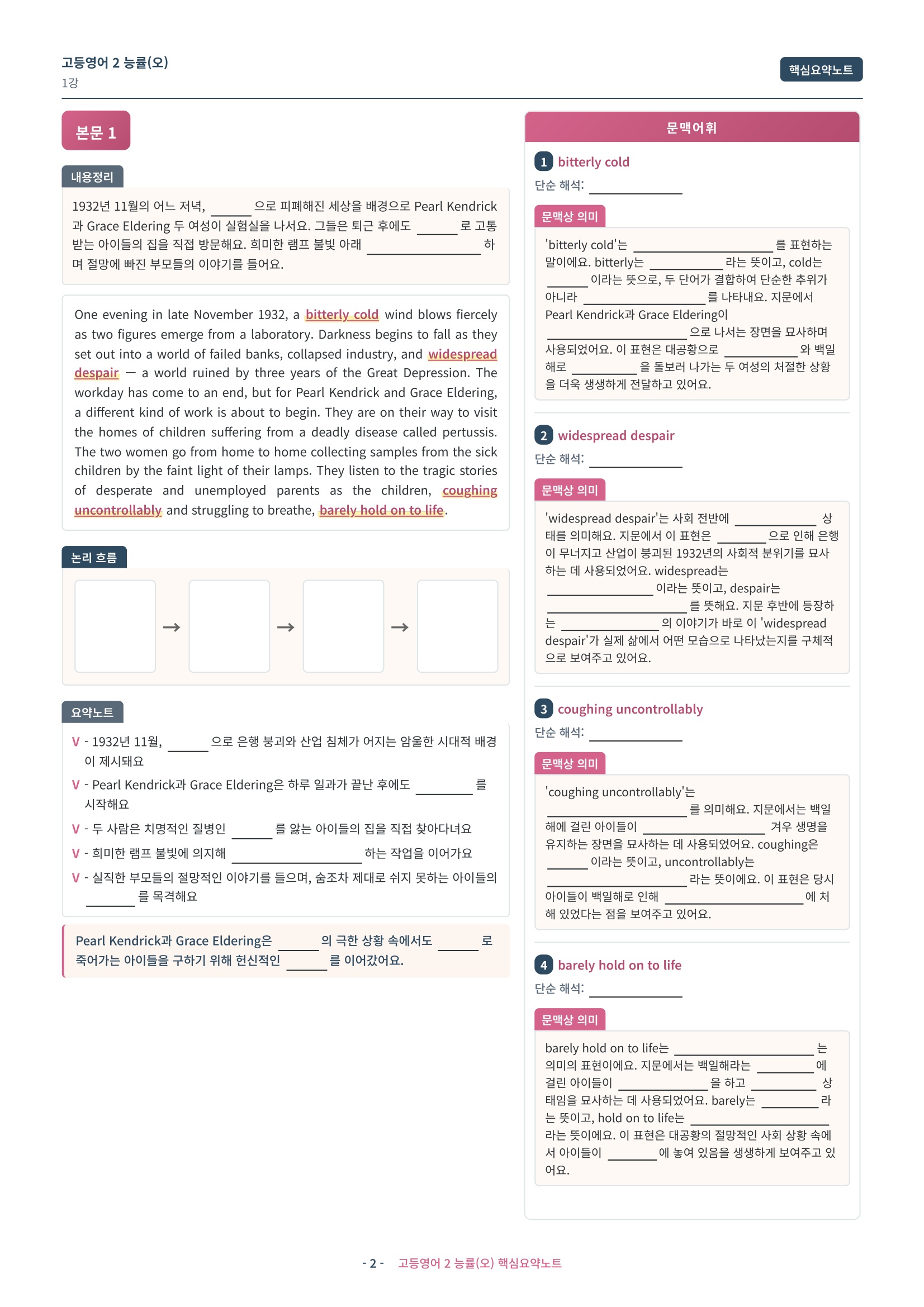 🩷 (고등영어2) 능률(오) 1과 핵심요약노트🩷