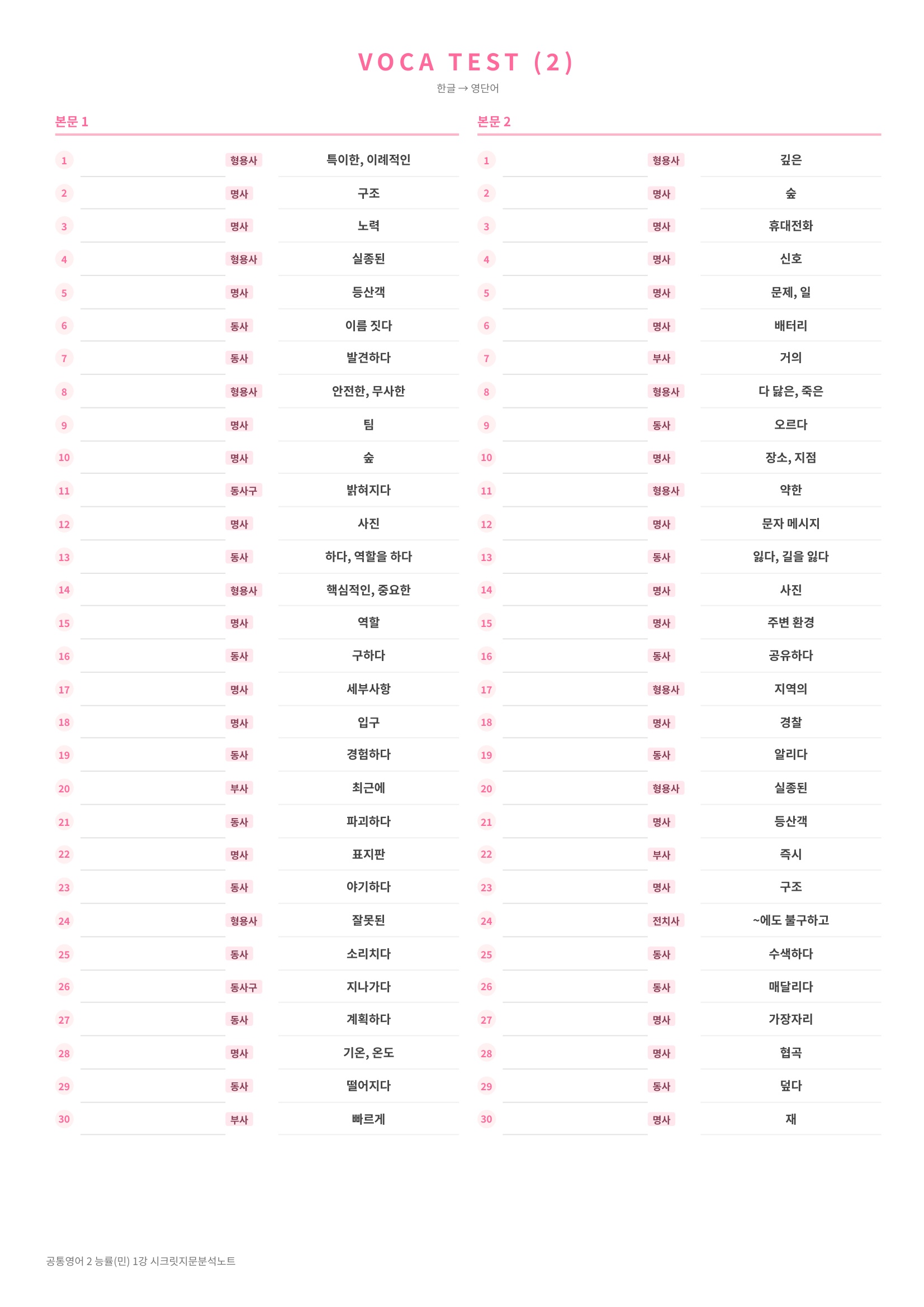 🩷(공통영어 2) 능률(오) 1과 [지문분석+단어장+파이널체크]🩷