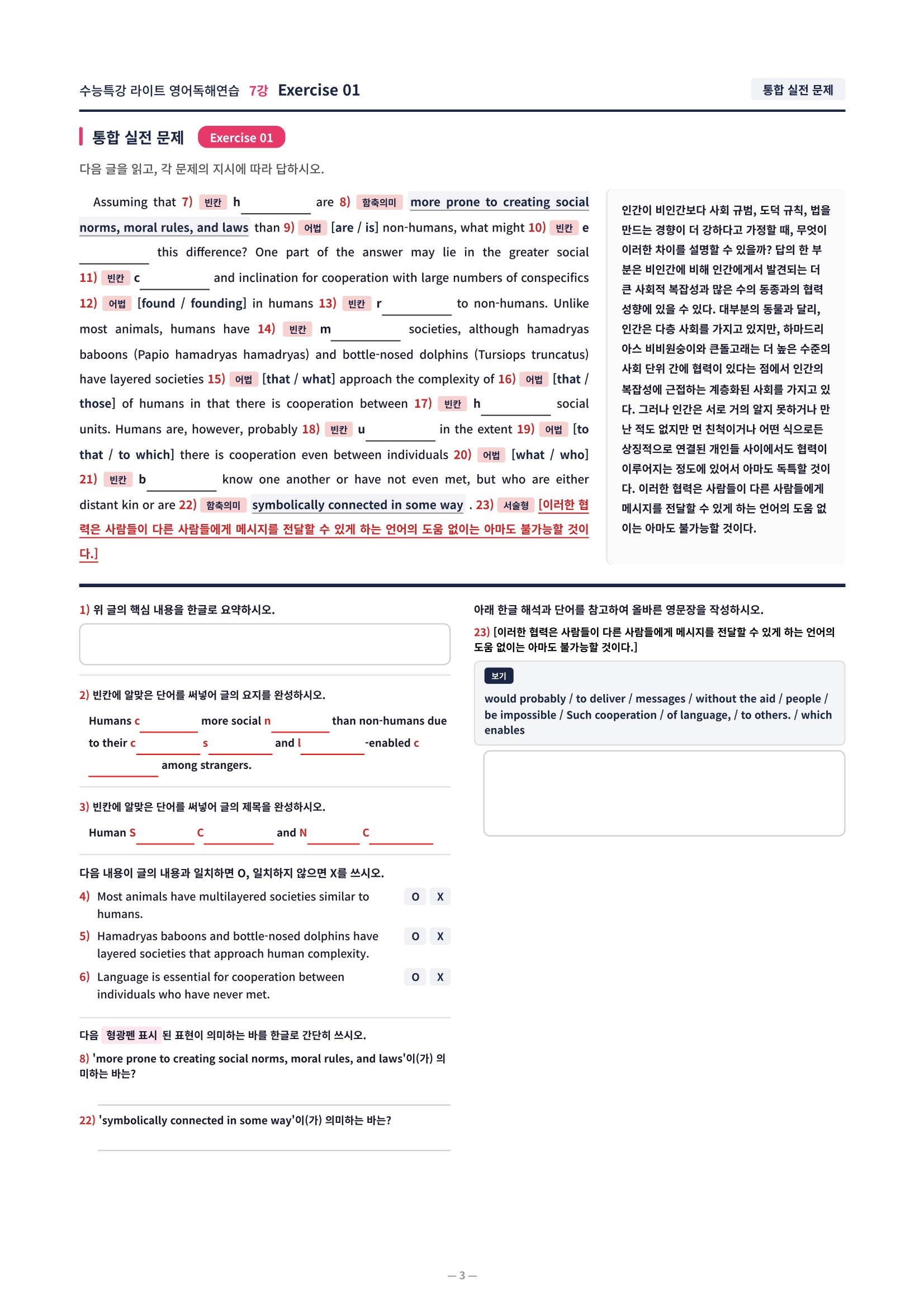 ❤️[7강] 수특라이트 영어독해연습 [직전보강+삽화+통합문제]❤️