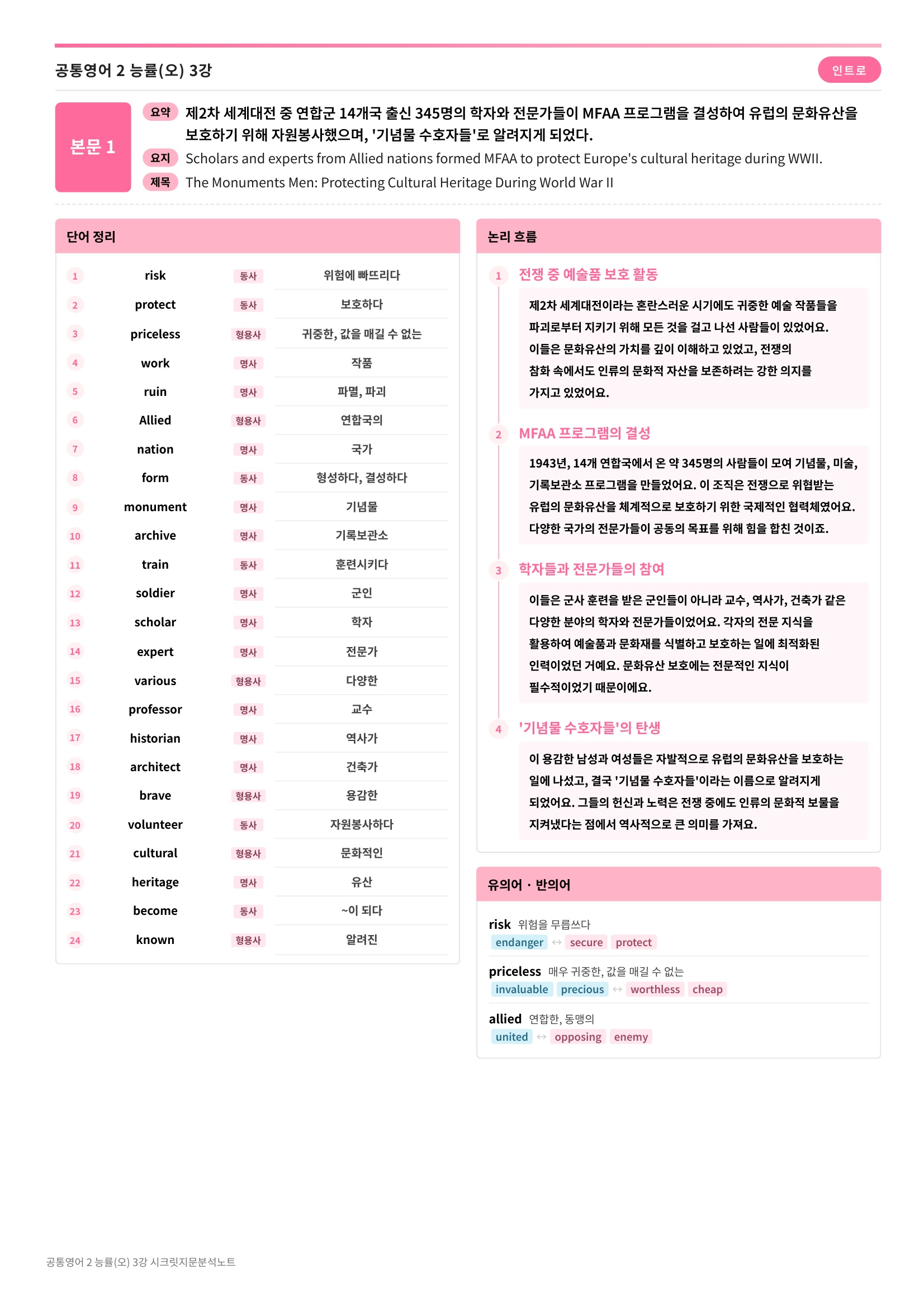 🩷(공통영어 2) 능률(오) 3과 [지문분석+단어장+파이널체크]🩷