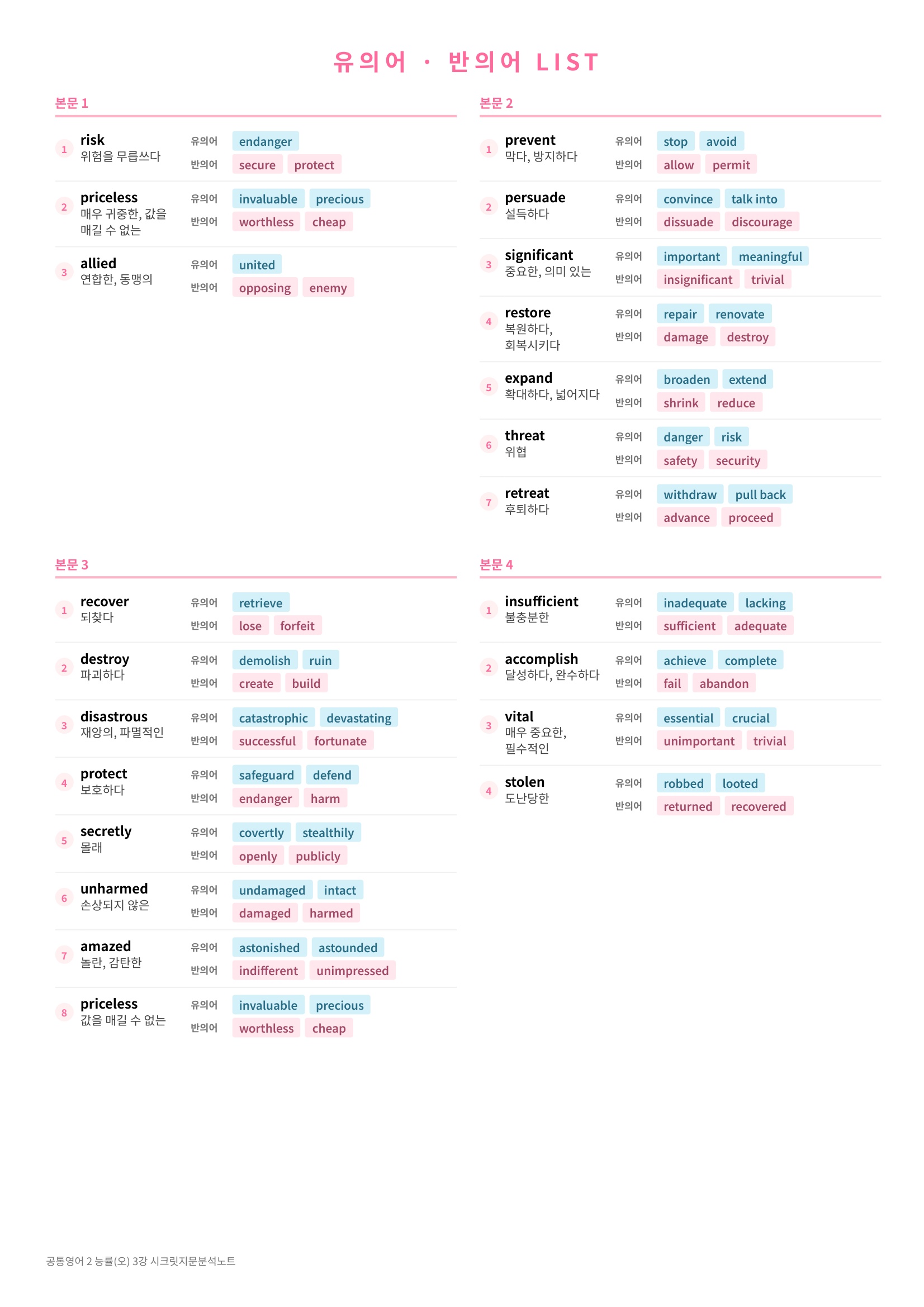 🩷(공통영어 2) 능률(오) 3과 [지문분석+단어장+파이널체크]🩷
