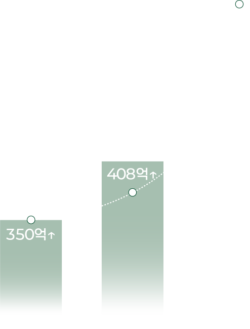 350억, 408억 그래프