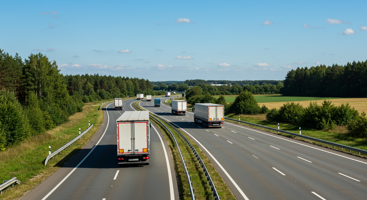 물류 트럭이 달리는 고속도로 풍경