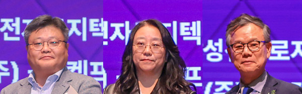 △(왼쪽부터)산업통상부장관 표창을 수상한 삼성전자로지테 강정호 상무, 쿠팡 이선민 디렉터, 엄재균 명예교수