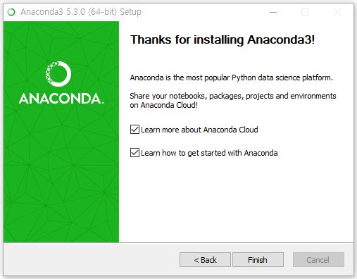 아나콘다 설치 끝 