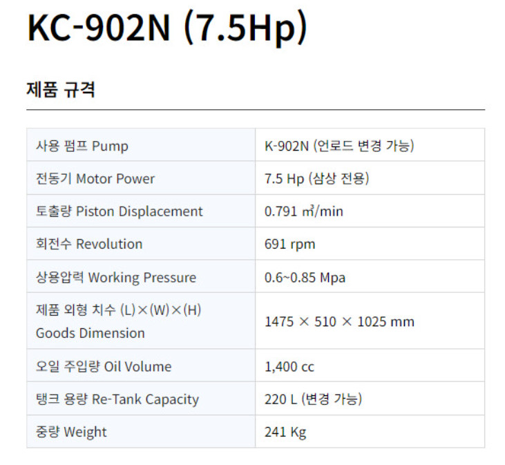 코핸즈 헤드 펌프 압축기 바디 수리용 교체용 저압7.5마력 K-902N