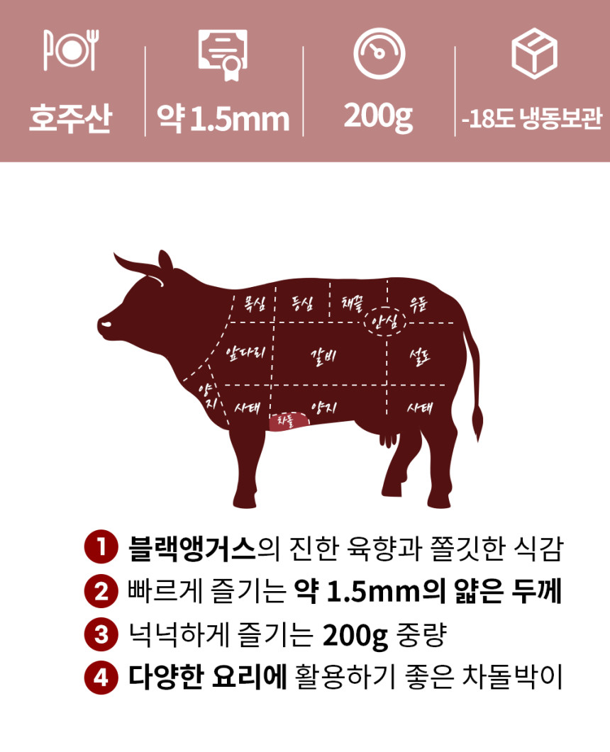 블랙앵거스 곡물 차돌박이 구이 200g 호주산