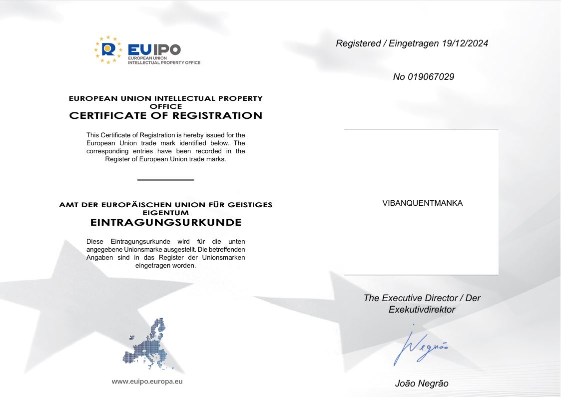 EU(유럽) VIBANQUENTMANKA 상표등록증