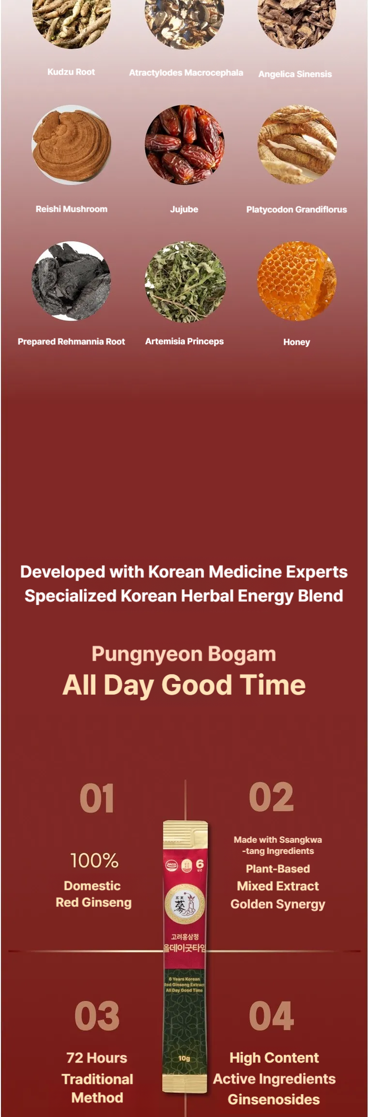Pungnyeonbogam 6-Year-Old Goryeo Red Ginseng Extract All Day Good Time Red Ginseng Sticks 10g x 10 Packets Bulk Packaging