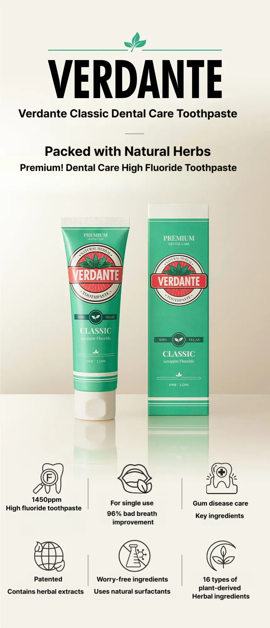 Verdante Classic Dental Care Toothpaste 1pcs