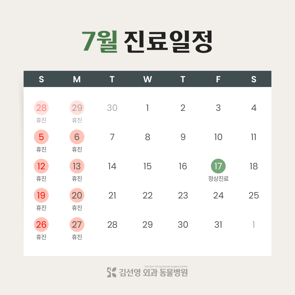 2026년 7월 진료일정
