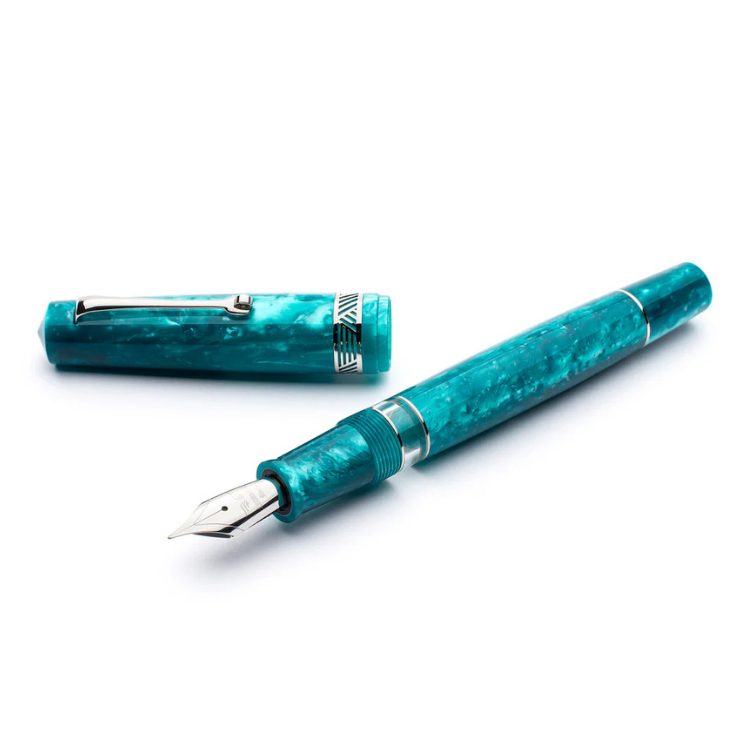 Silver trim Momento Magico Emerald fountain pen opened